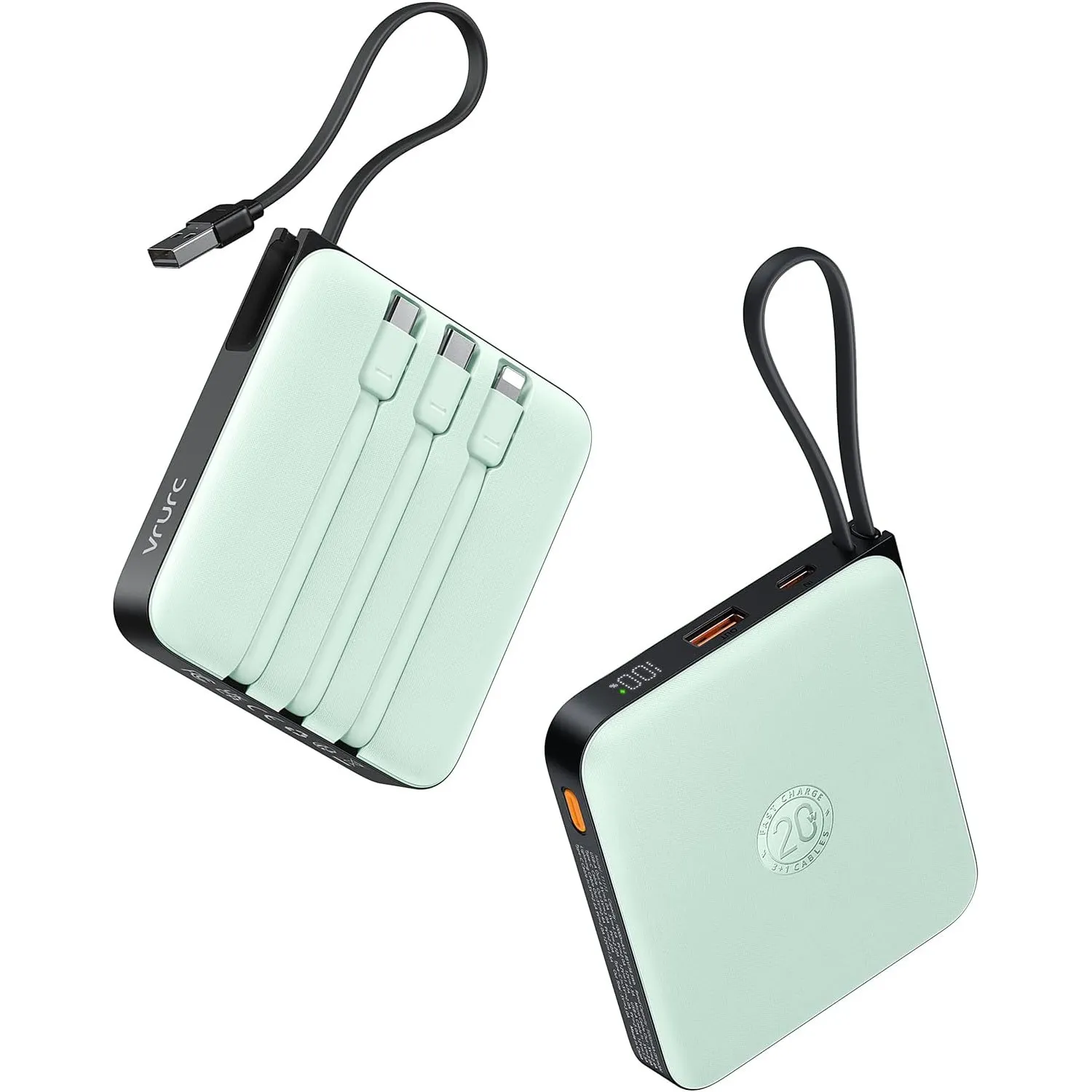 VRURC Powerbank 20000mAh Power Bank mit Kabel Klein USB C 22.5W QC3.0 Schnelles Aufladen Tragbares Ladegerät Externe Ha…