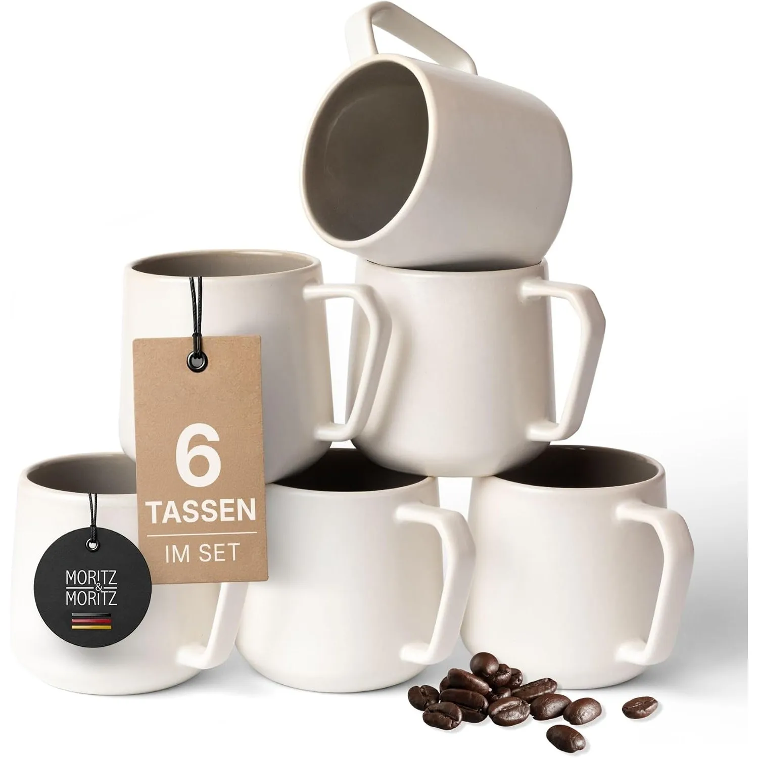 Moritz & Moritz Steingut Kaffeetassen 6er Set - ca. 500ml aus hochwertigem Steingut - Serie Cavo - Tassen mit Henkel fü…