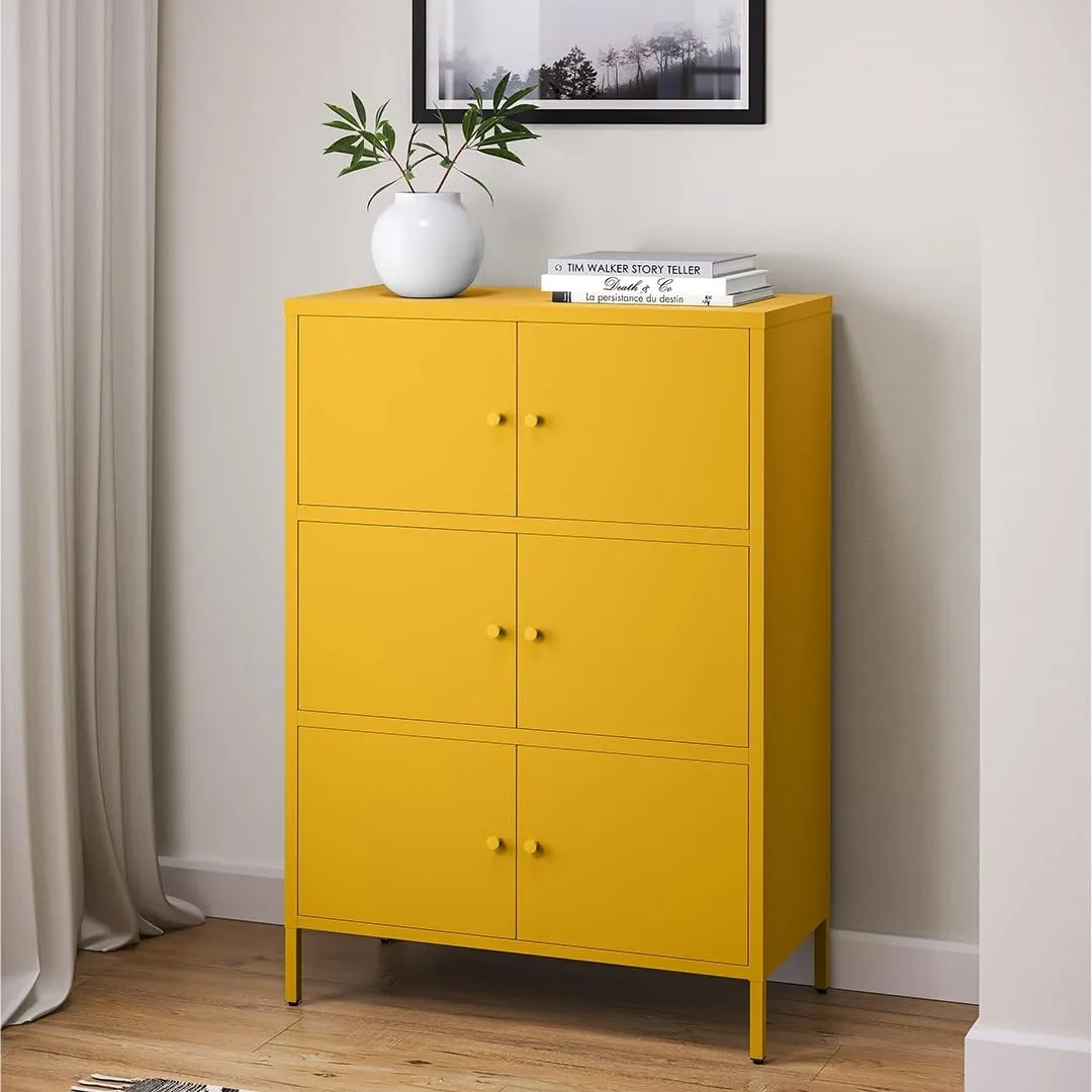 skølm Atriona Kommode 80 cm, mit 3 Fächern, Senfgelb, Sideboard mit 6 Türen