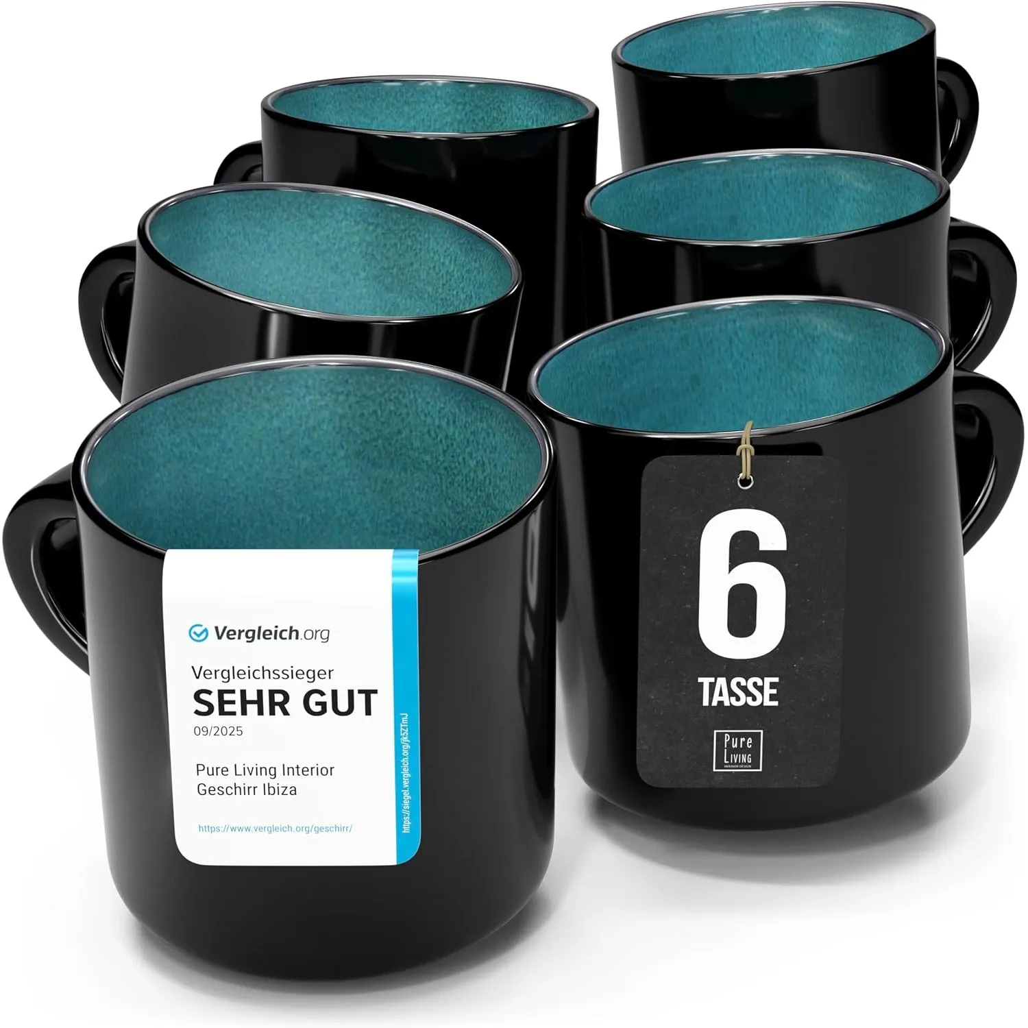 Steingut kleine Kaffeetassen 6 Pers. Ibiza Hochwertiges Mediterranes TEST SEHR GUT Tassen Set, Spülmaschinen-, Mikrowel…