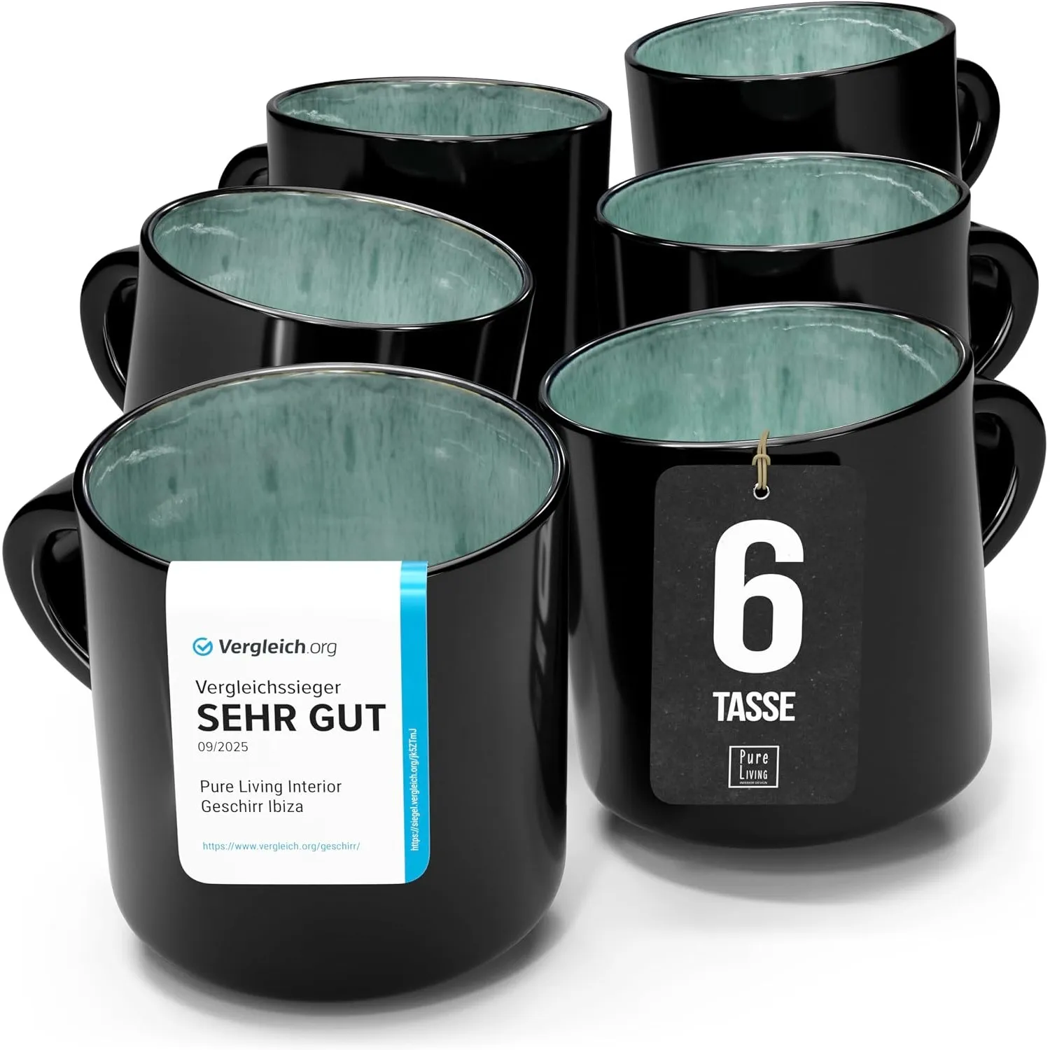 Steingut kleine Tassen 6 Pers. Ibiza Hochwertiges Mediterranes TEST SEHR GUT Tassen Set, Spülmaschinen-, Mikrowellen- u…
