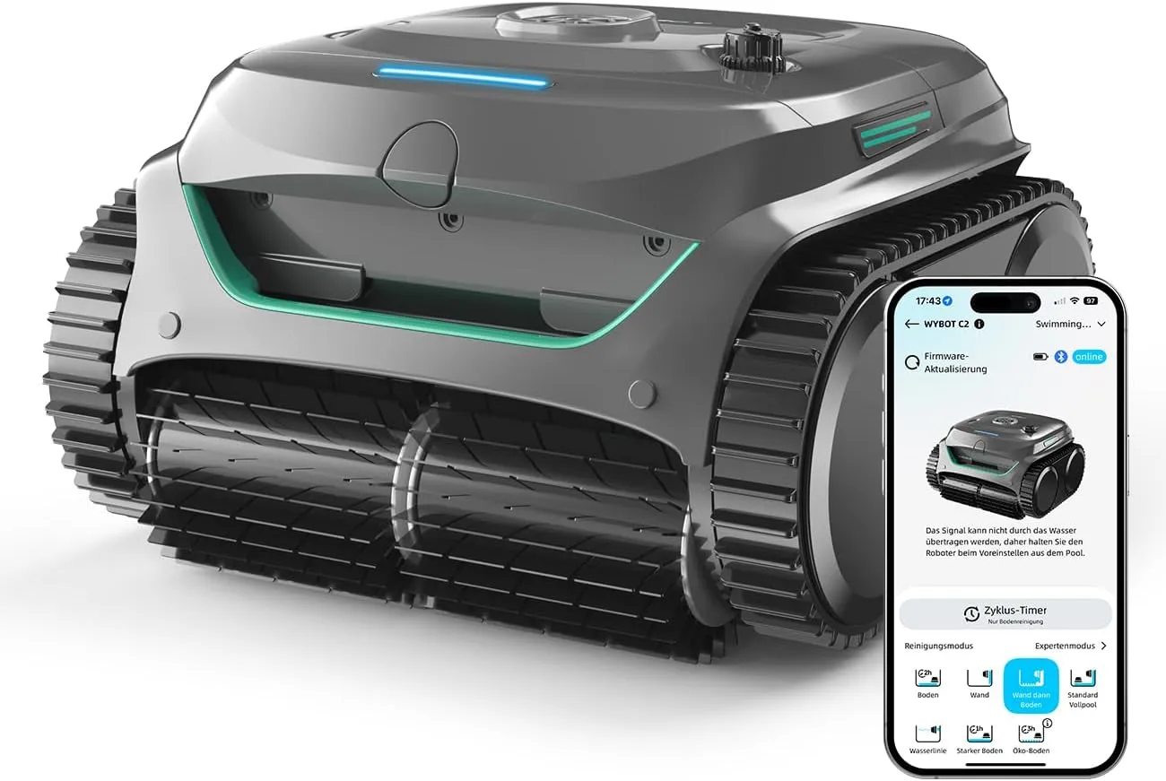 WYBOT C2 Pool Robot Battery Floor and Wall for Built-in Pools up to 150 m², Double Filtration, Triple Motor, Strong Suc…