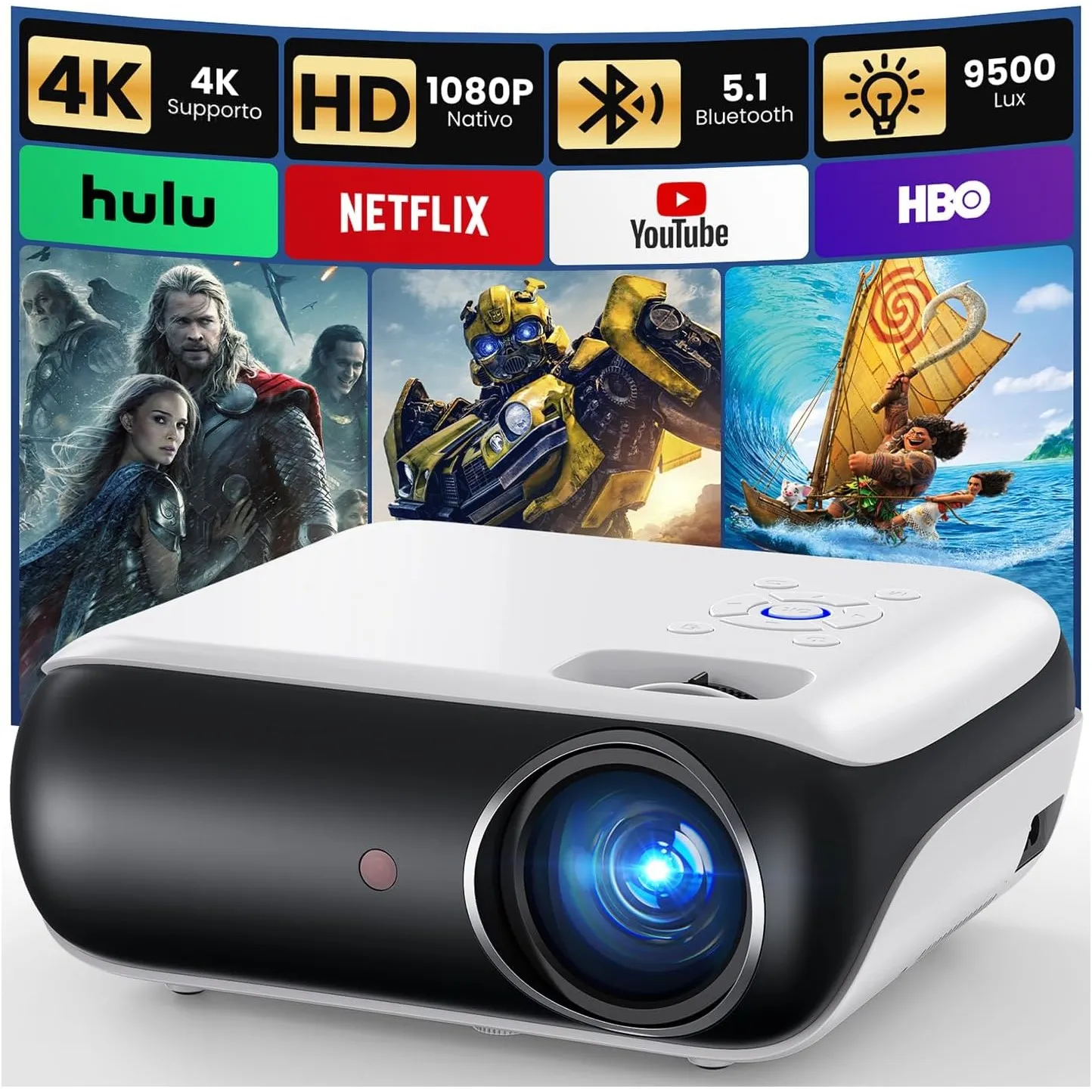 Mini Beamer 4K, HAPPRUN H1 Full HD Beamer mit Bluetooth – Native 1080P Tragbarer Outdoor Projektor mit Lautsprecher, Ko…