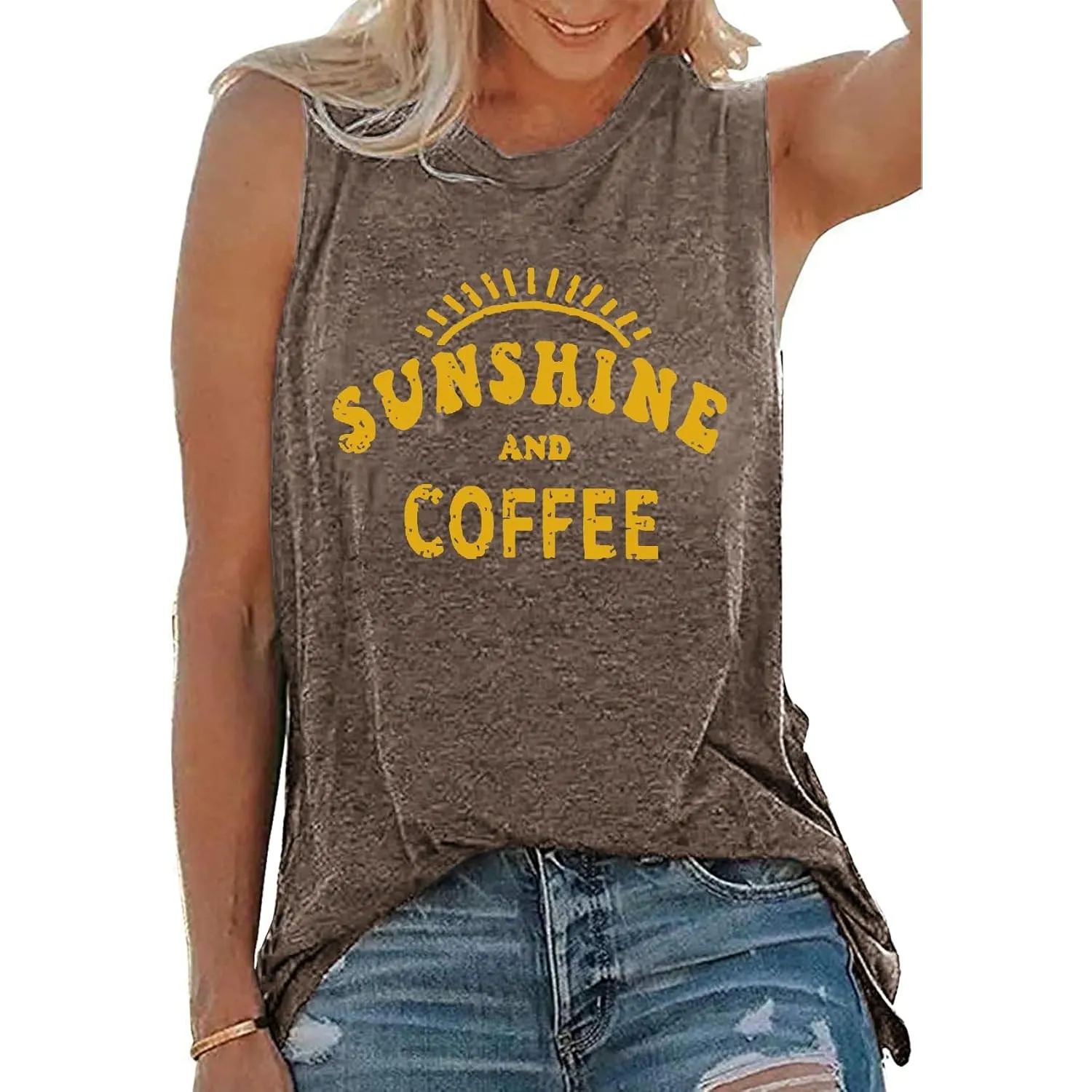 Cuptacc Tank Top Damen Sommer Tops Rundhals Drucken Ärmellose Tshirt Damen Locker