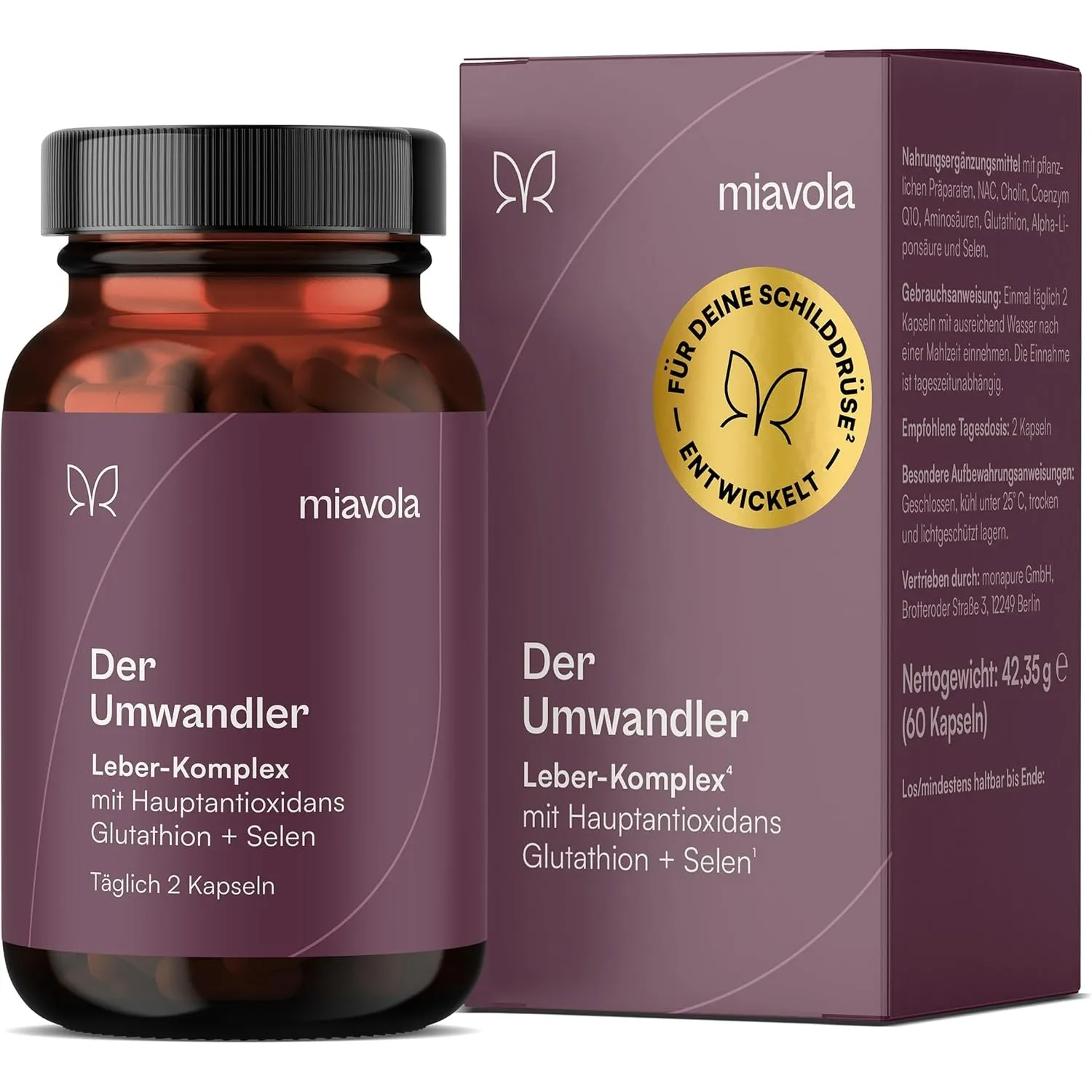 miavola® der Umwandler® Schilddrüsen & Leber Komplex mit Mariendistel, Artischocke, Cholin, Glutathion, Selen, NAC + we…