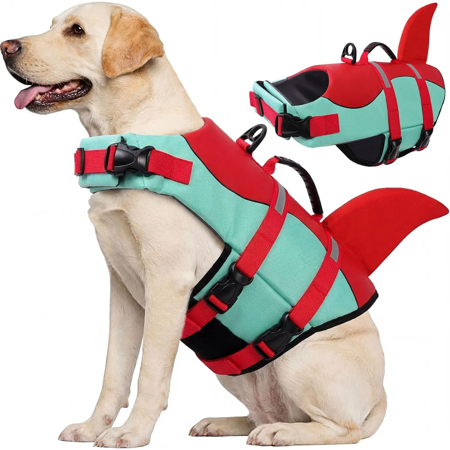 CITÉTOILE Schwimmweste Hund Hai, Hundeschwimmweste & Dog Life Jacket Verstellbar mit Griff und Reflektoren, Rettungswes…