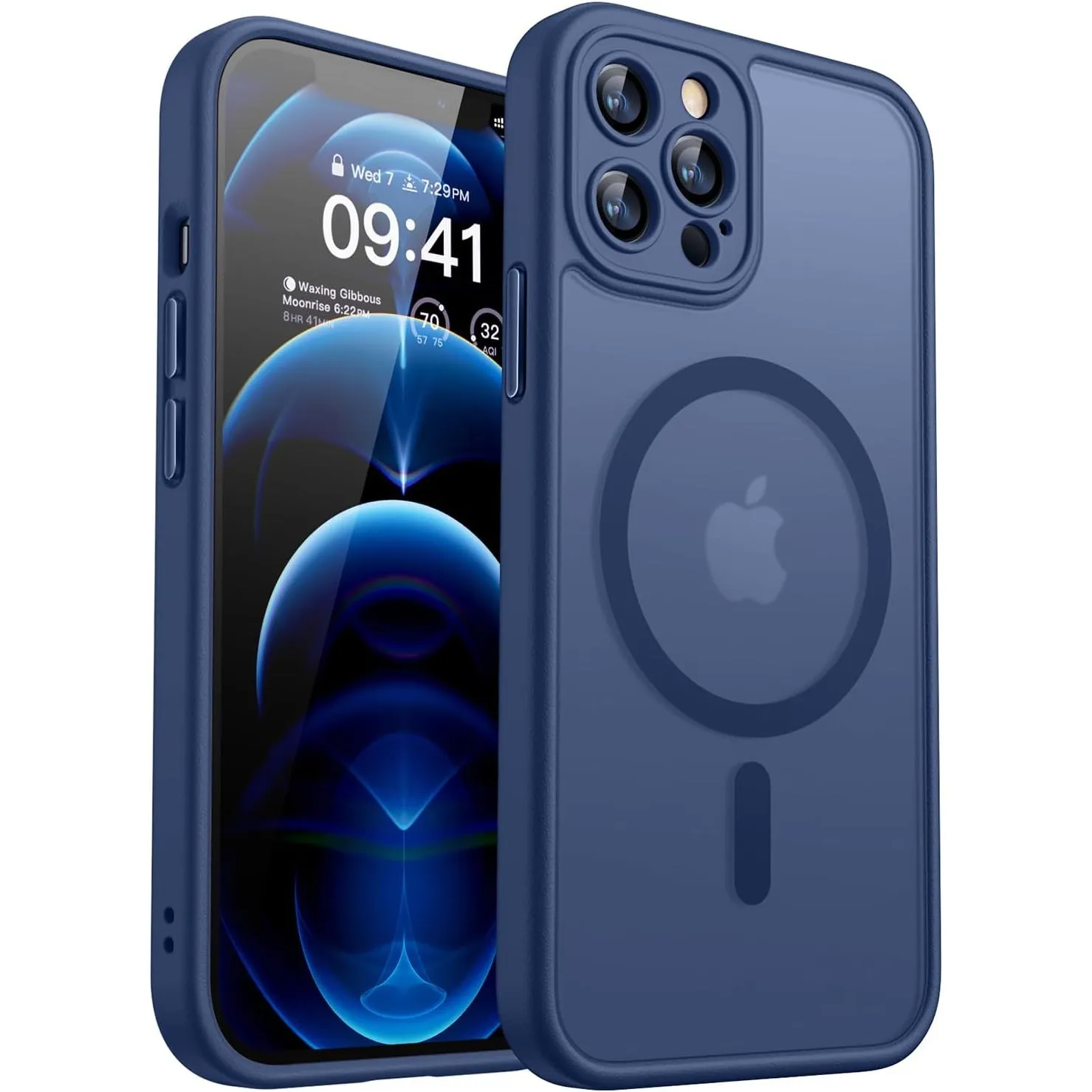 CANSHN für iPhone 12 Pro Hülle mit Kameraschutz, Dunkelblau