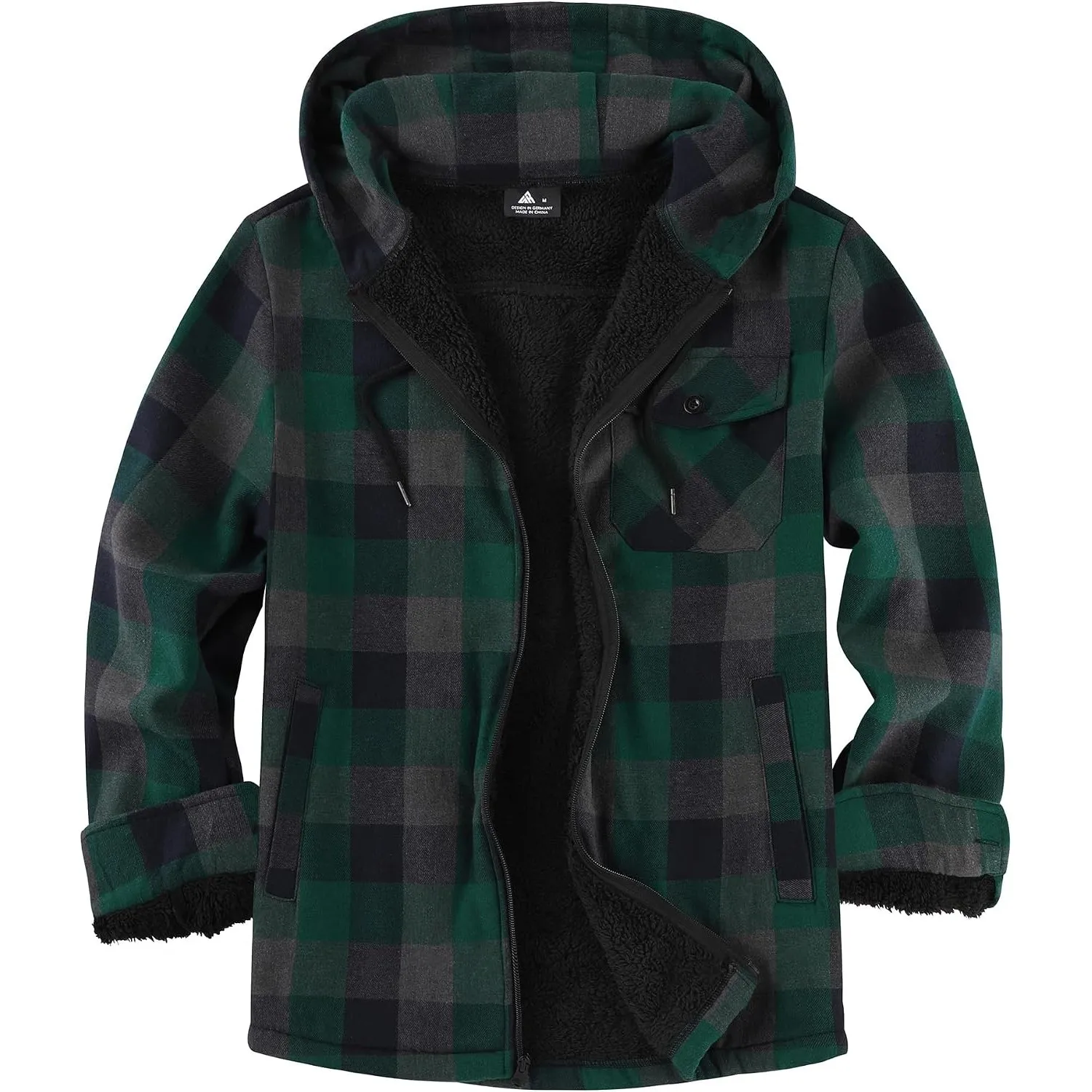 JACKETOWN Holzfällerjacke Herren Gefüttert Hemdjacke Herren mit Kapuze Kariertes Jacke Männer Reißverschluss Flanelljac…