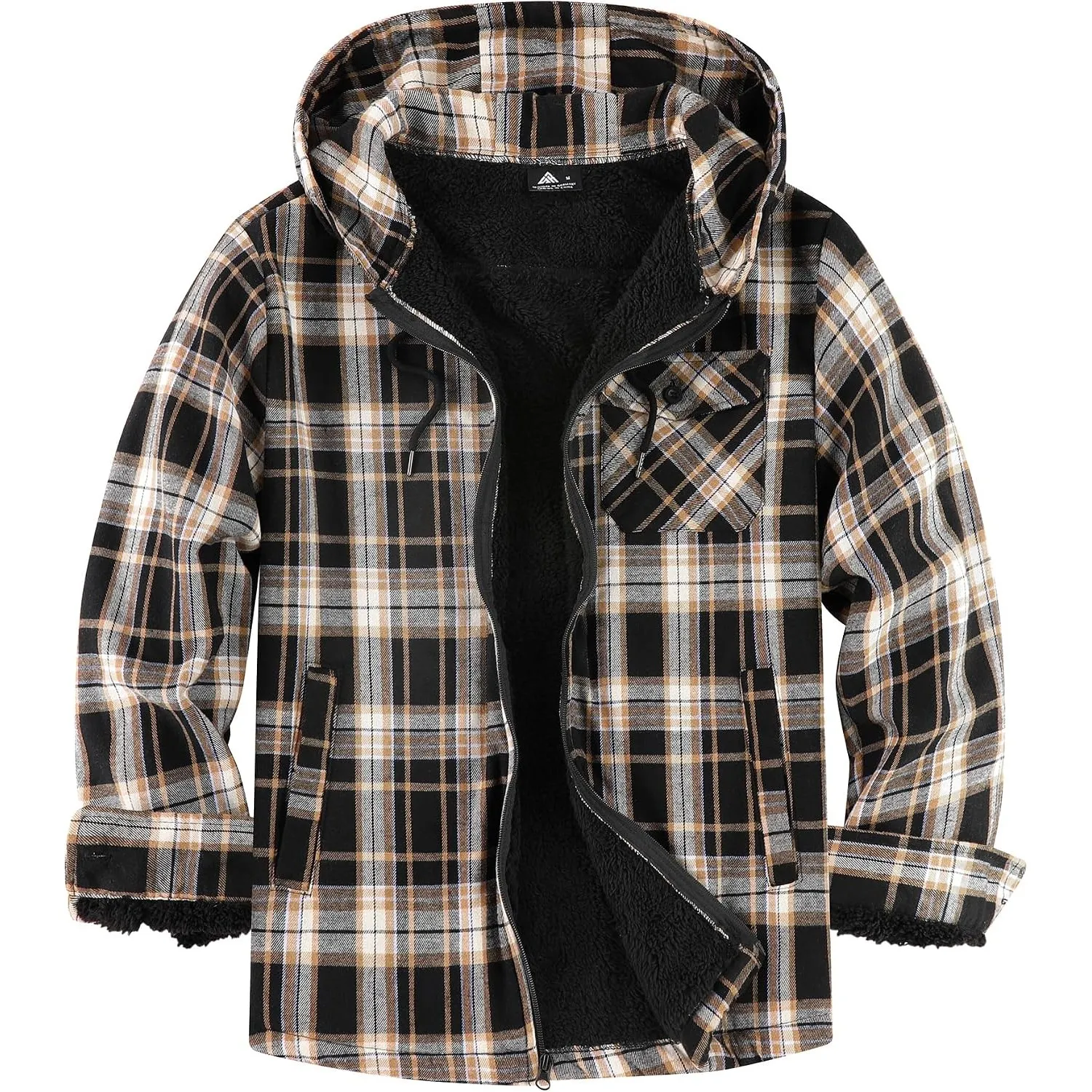 JACKETOWN Holzfällerjacke Herren Gefüttert Hemdjacke Herren mit Kapuze Kariertes Jacke Männer Reißverschluss Flanelljac…