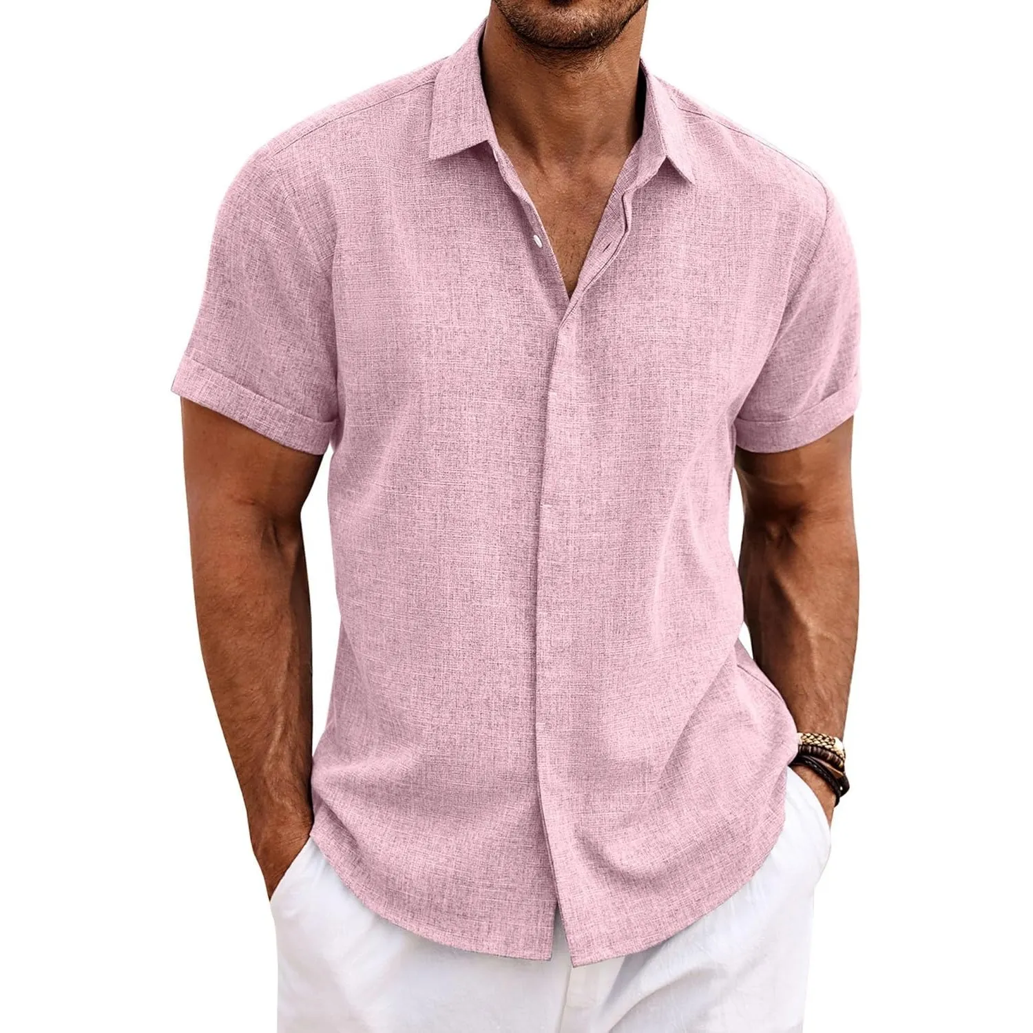 COOFANDY Leinenhemd Herren Kurzarm Hemd Button Down Regular Fit Freizeithemden Sommer Strand Leinen Shirt
