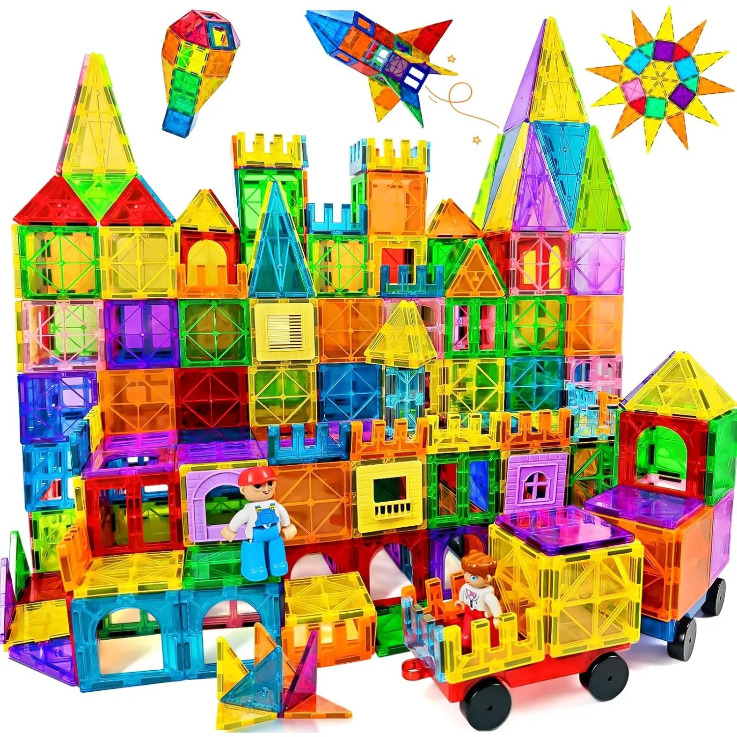 120pcs Magnetische Bausteine Spielzeug mit 2 Magnetfiguren und 2 Autos, Magnetbausteine für 3 4 5 6 7 Jahre kinder, Mon…