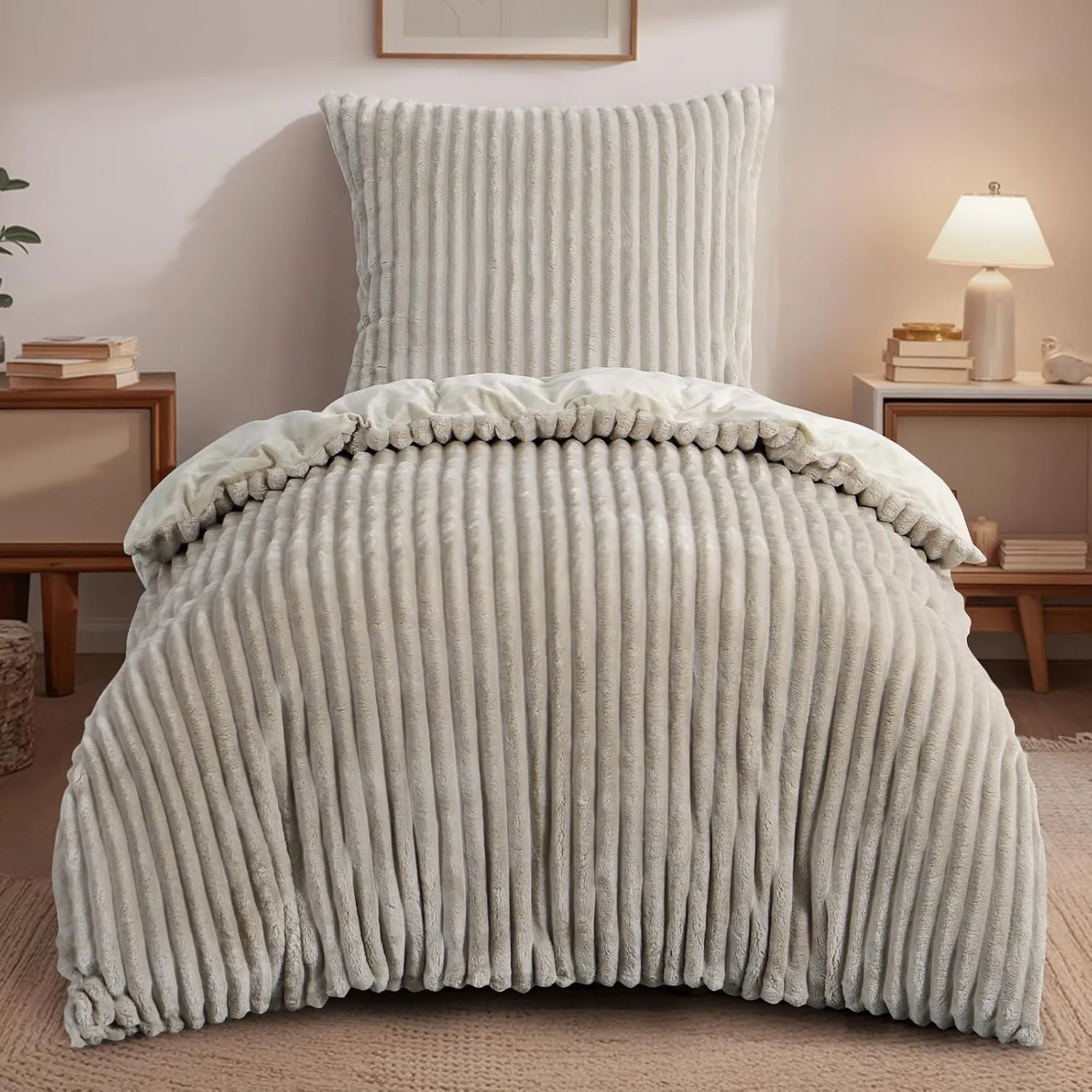 RUIKASI Winter Flanell Bettwäsche 140 x 200 Beige 2teilig, Plüsch und Warm