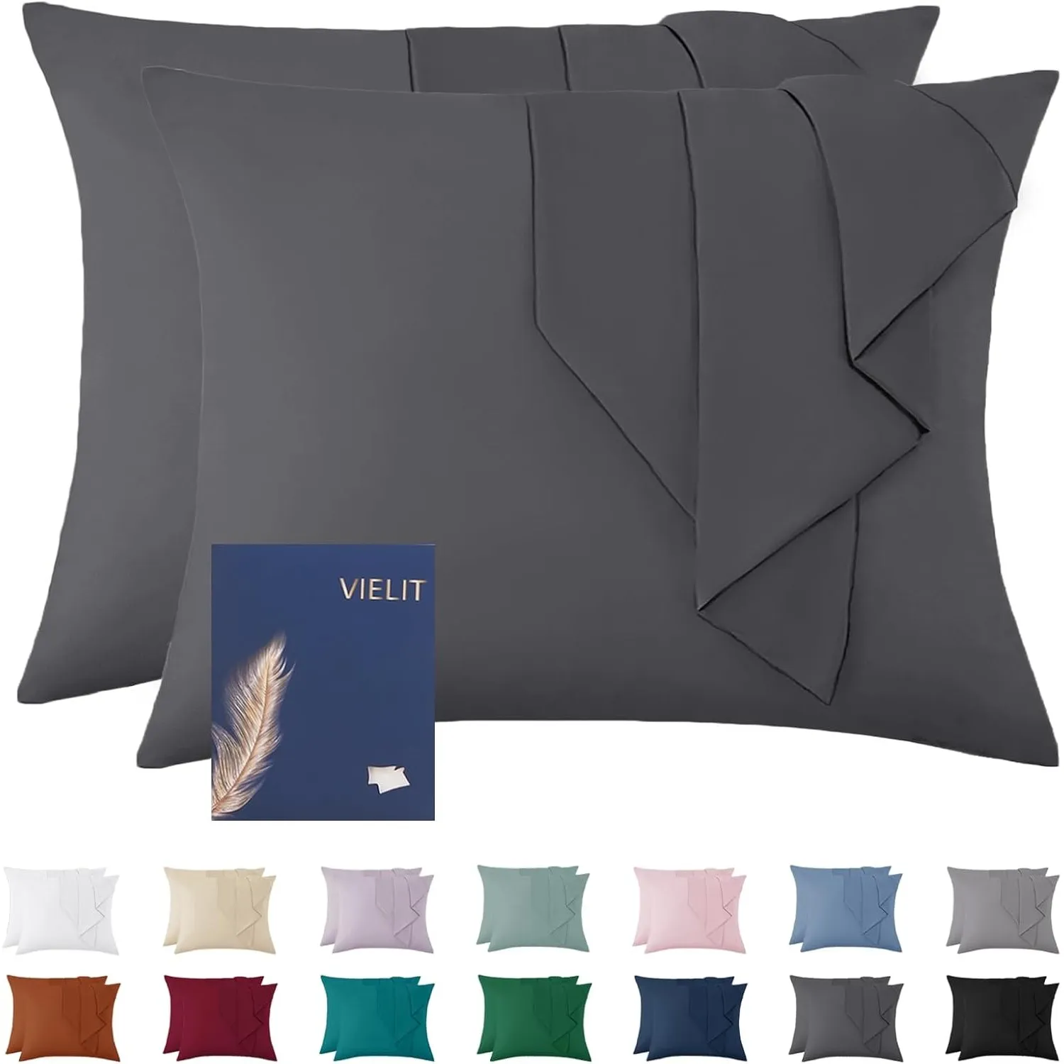 Vielit Kissenbezug 60x80 Anthrazit Weich Kopfkissen 60x80 2er Set Mikrofaser Deko Kissenhülle Für Kissen 60x80 Öko-Zert…