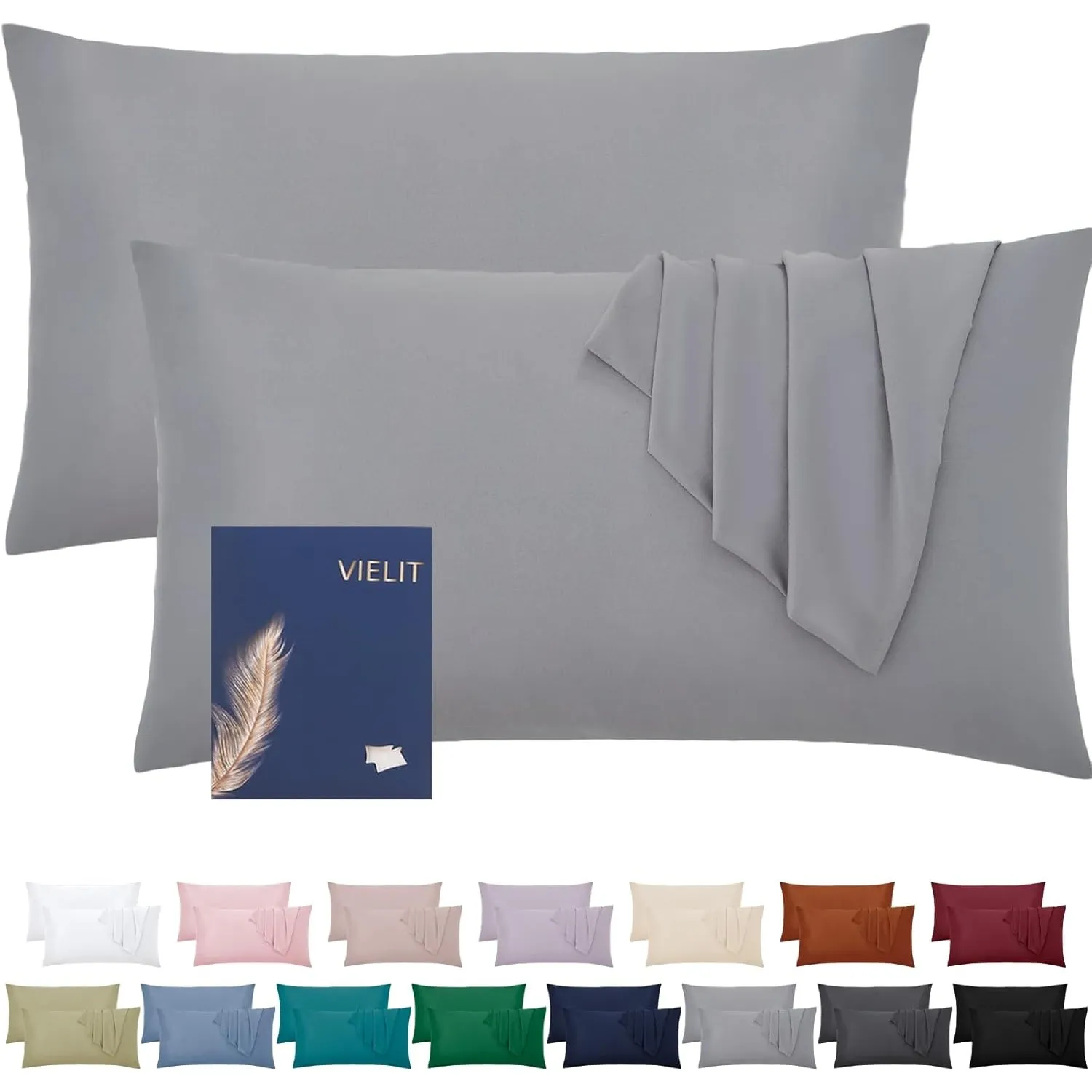 Vielit Kissenbezug 50x70 Grau Weich Kopfkissen 50x70 2er Set Mikrofaser Deko Kissenhülle Für Kissen 50x70 Öko-Zertifika…