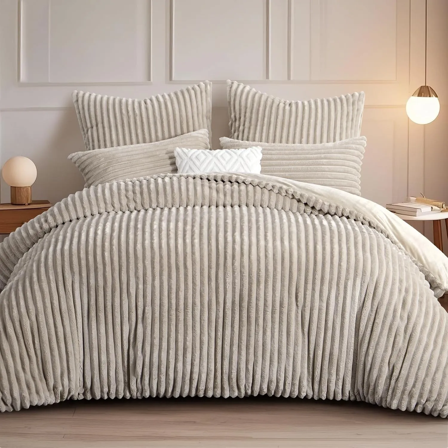 RUIKASI Winter Flanell Bettwäsche 200 x 200 Beige 3teilig, Plüsch und Warm