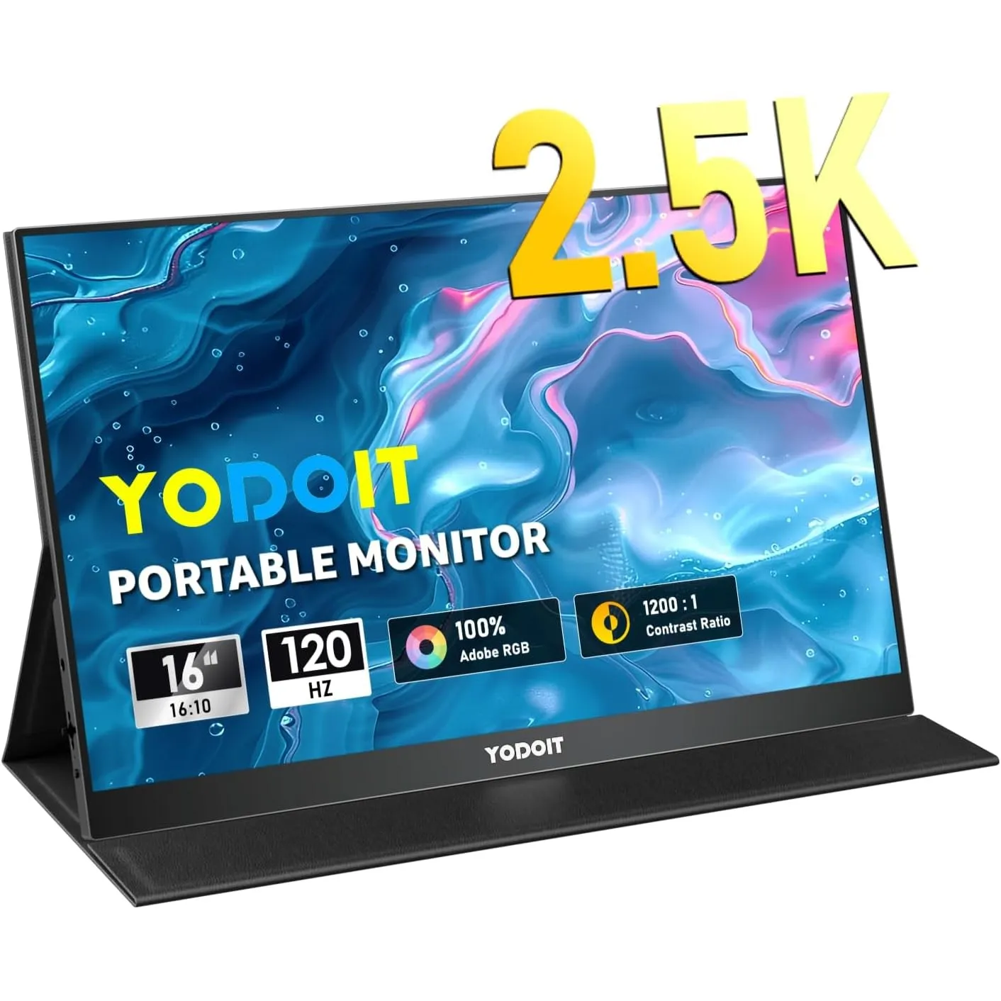 Yodoit Portable Monitor 16" 2.5K QHD 120 Hz Bildschirm IPS 2560x1600 16:10 Display mit USB Typ C und eingebauten Lautsp…