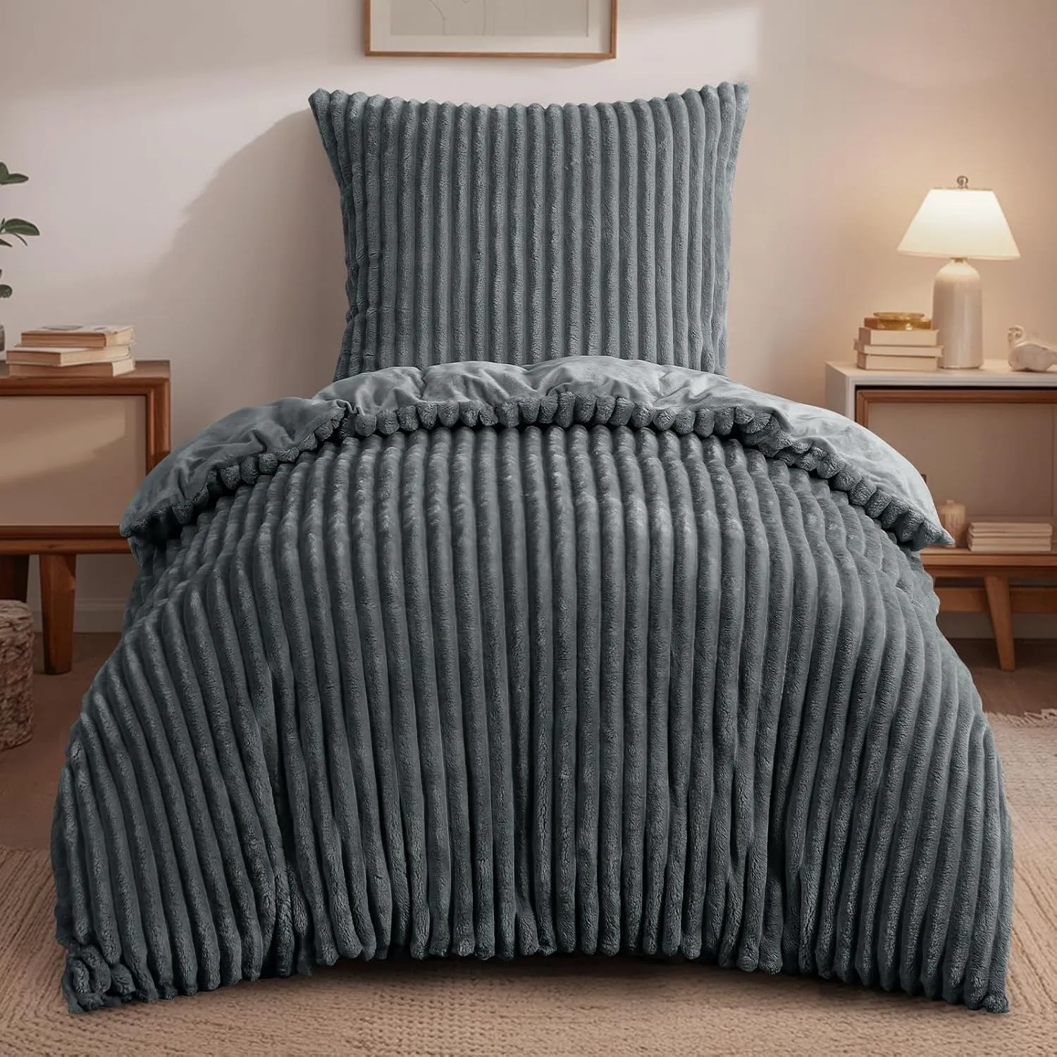 RUIKASI Winter Flanell Bettwäsche 140 x 200 Grau 2teilig, Plüsch und Warm