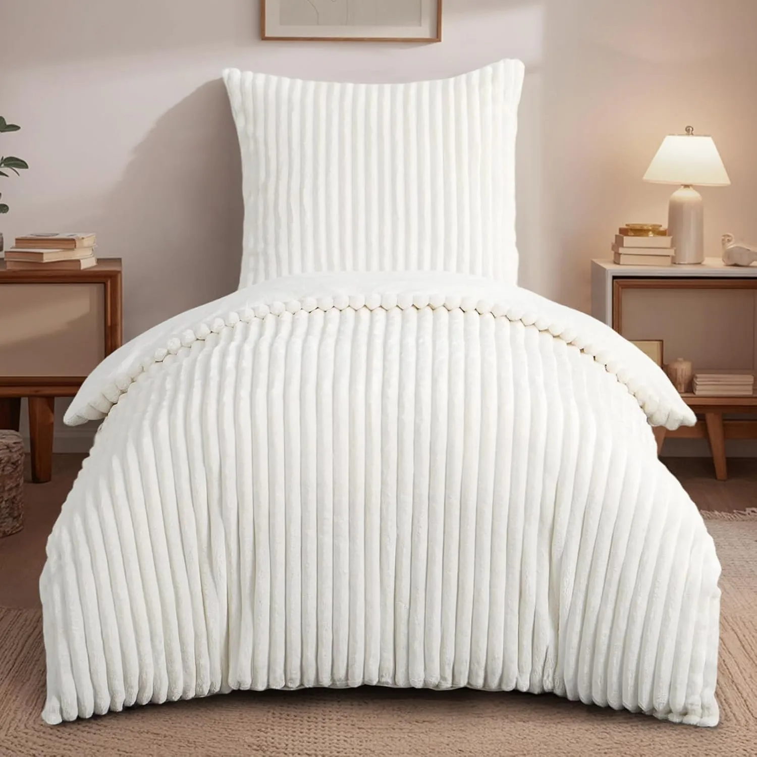 RUIKASI Winter Flanell Bettwäsche 155 x 220 Weiß 2teilig, Plüsch und Warm