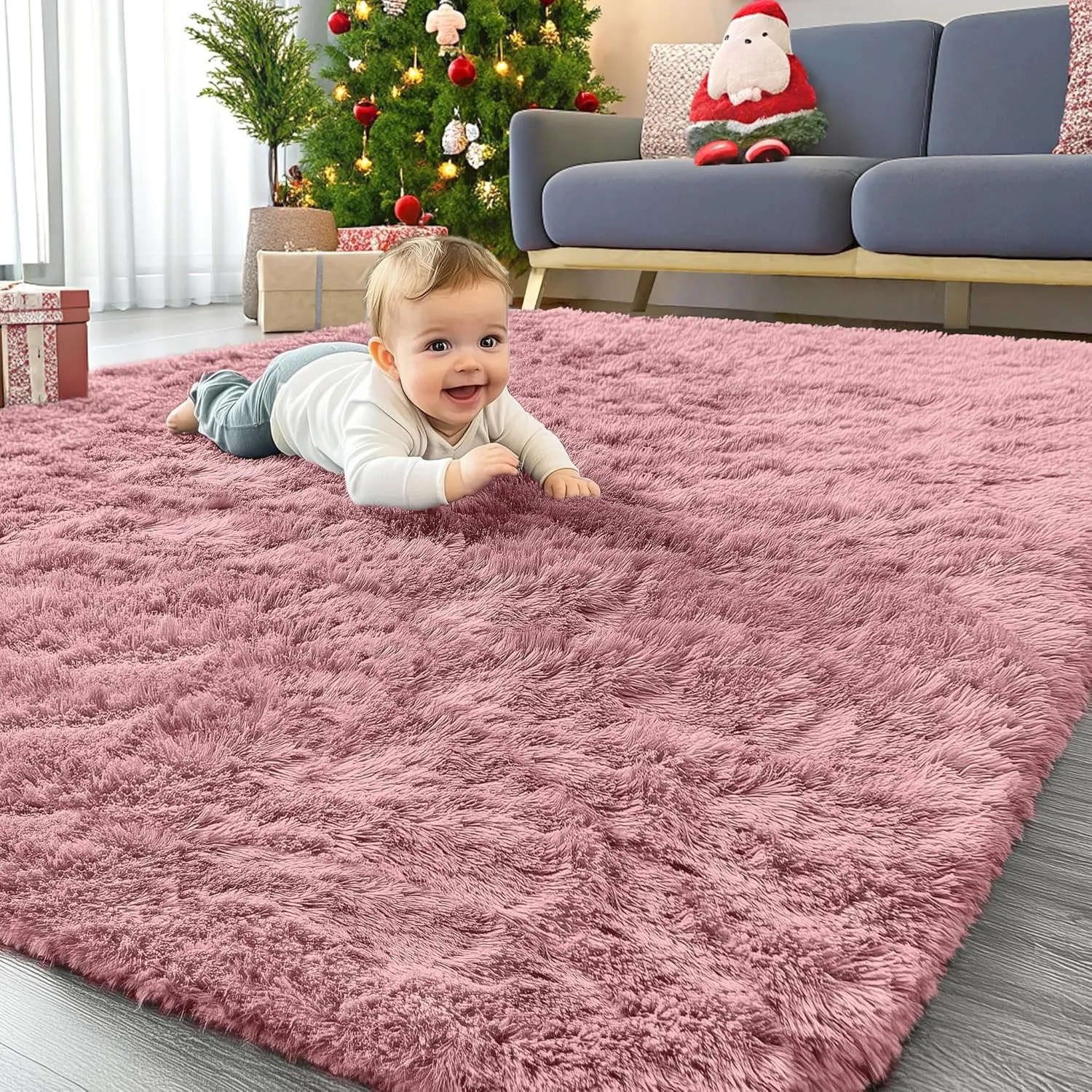 Homaxy Hochflor Waschbar Groß Teppich Wohnzimmer 140 x 200 cm, Rosa