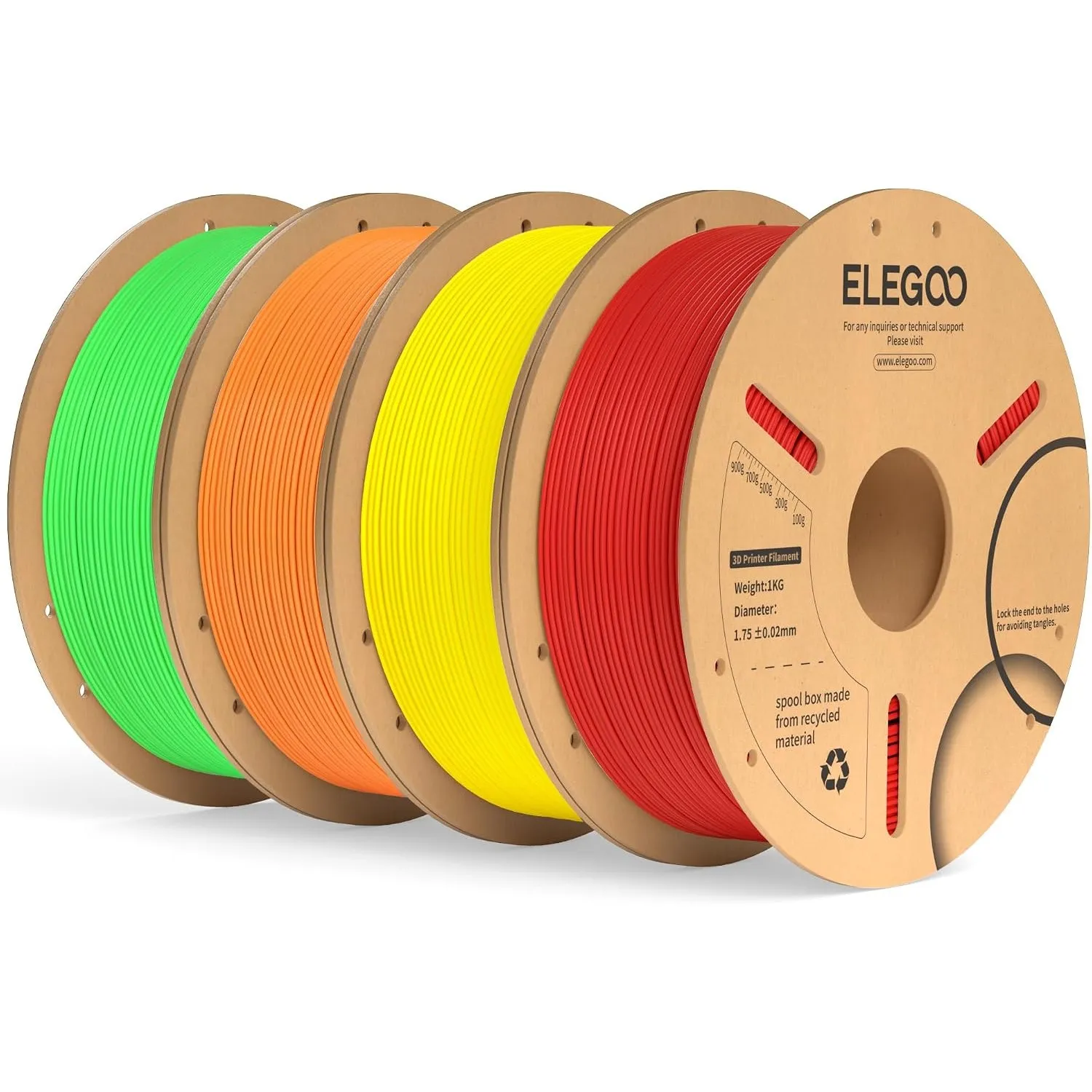 ELEGOO PLA+ Filament 1.75mm 4KG Rot/Orange/Gelb/Neon Grün