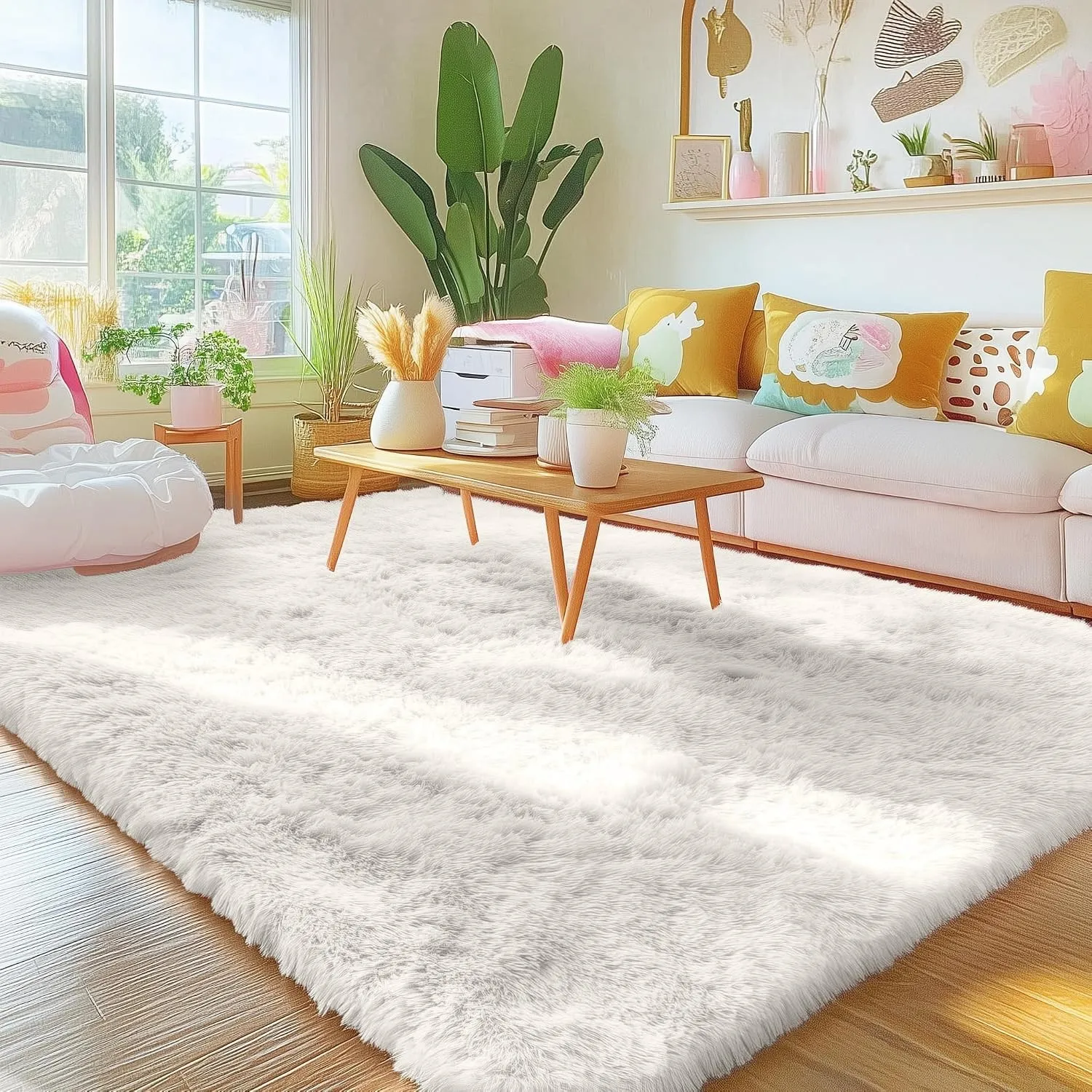 Homaxy Hochflor Waschbar Groß Teppich Wohnzimmer 240 x 340 cm, Creme | Anti-Rutsch Unterseite Teppiche, Flauschig Teppi…