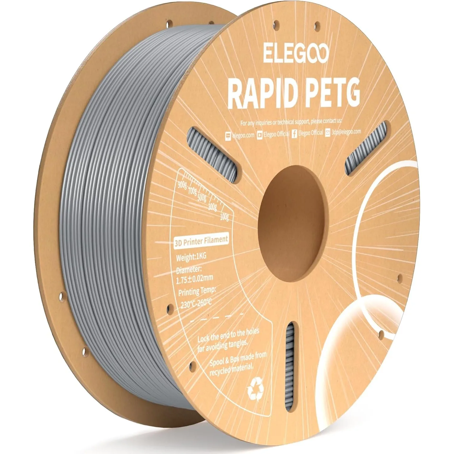 ELEGOO Rapid PETG Filament 1.75mm Silber 1KG