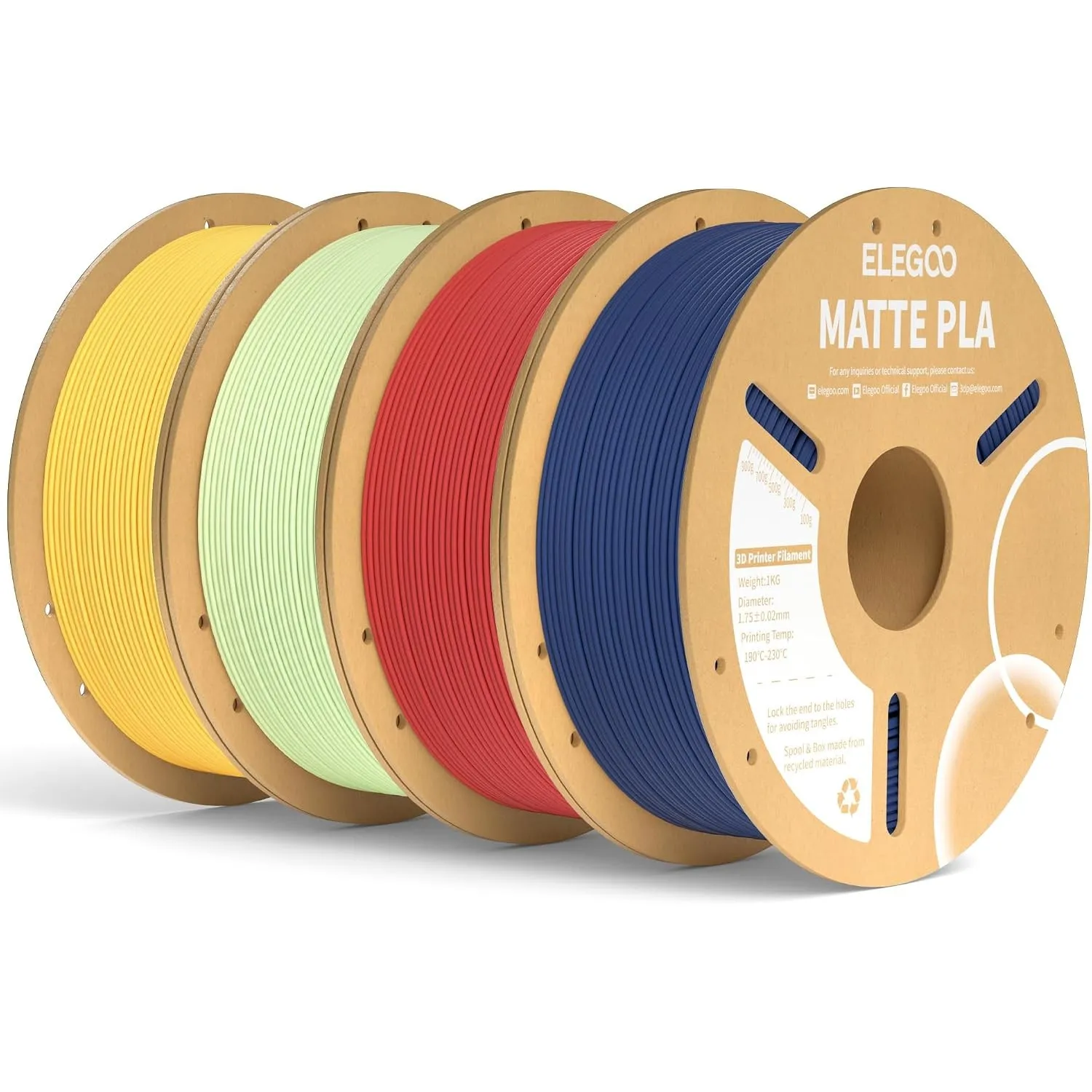 ELEGOO Matte PLA Filament Marineblau Rubinrot Mintgrün Sonnengelb 4KG