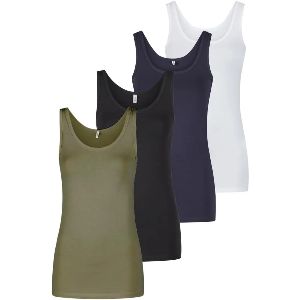 ONLY Tank Top Damen Baumwolle Stretch Slim Fit Onllive LUV 4er Pack Set Basic Shirt Rundhals Trägershirt Ärmellos Obert…