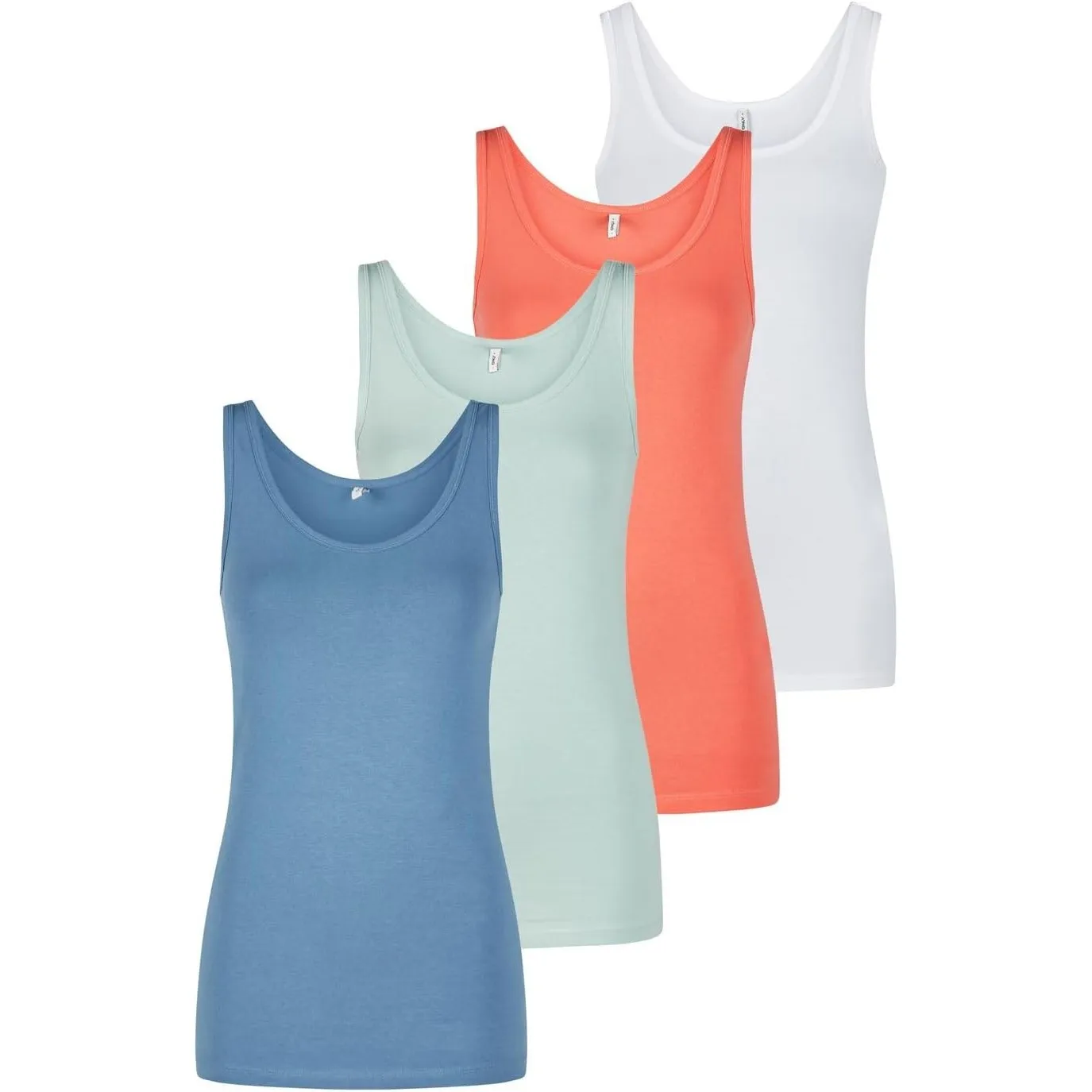 ONLY Tank Top Damen Baumwolle Stretch Slim Fit Onllive LUV 4er Pack Set Basic Shirt Rundhals Trägershirt Ärmellos Obert…