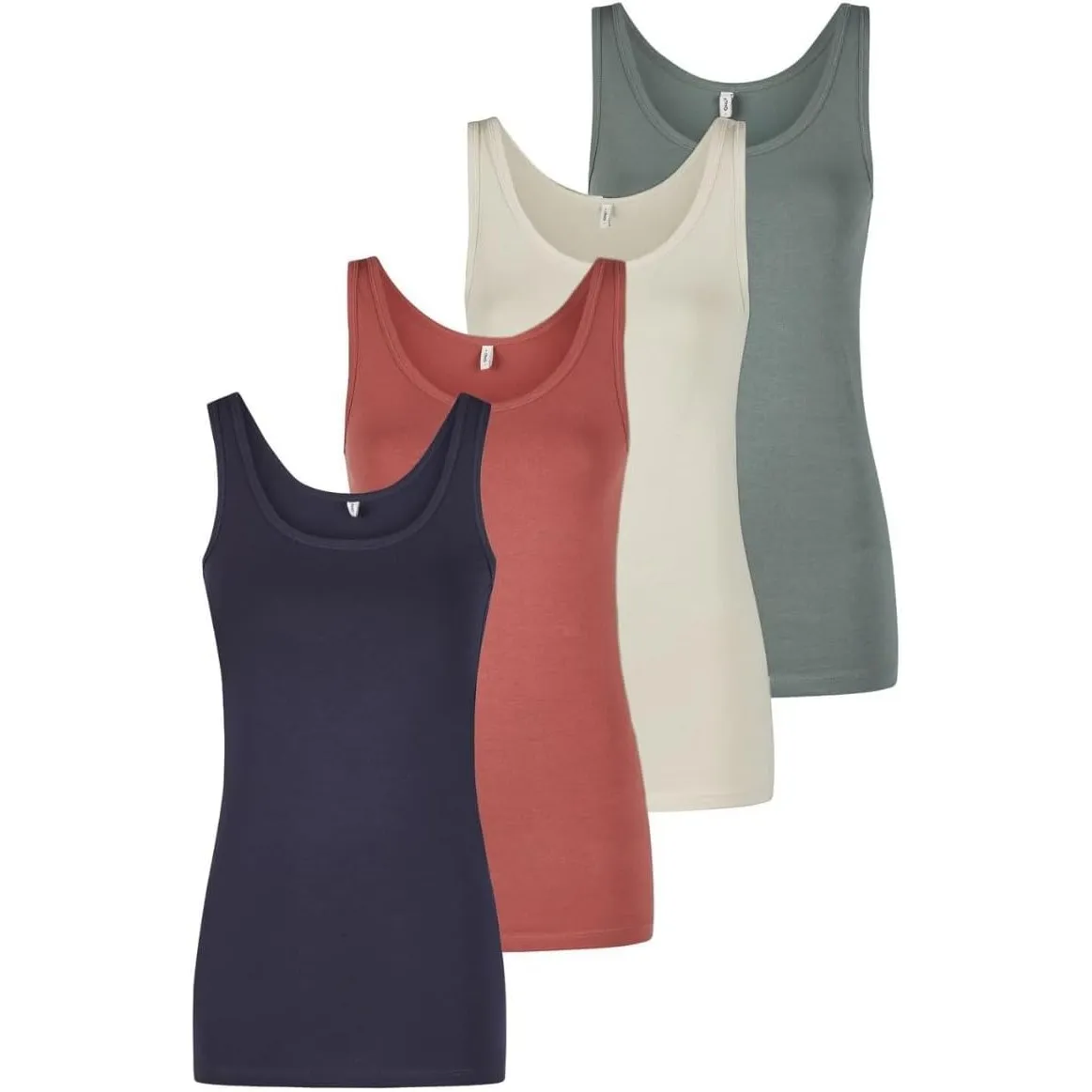 ONLY Tank Top Damen Baumwolle Stretch Slim Fit Onllive LUV 4er Pack Set Basic Shirt Rundhals Trägershirt Ärmellos Obert…