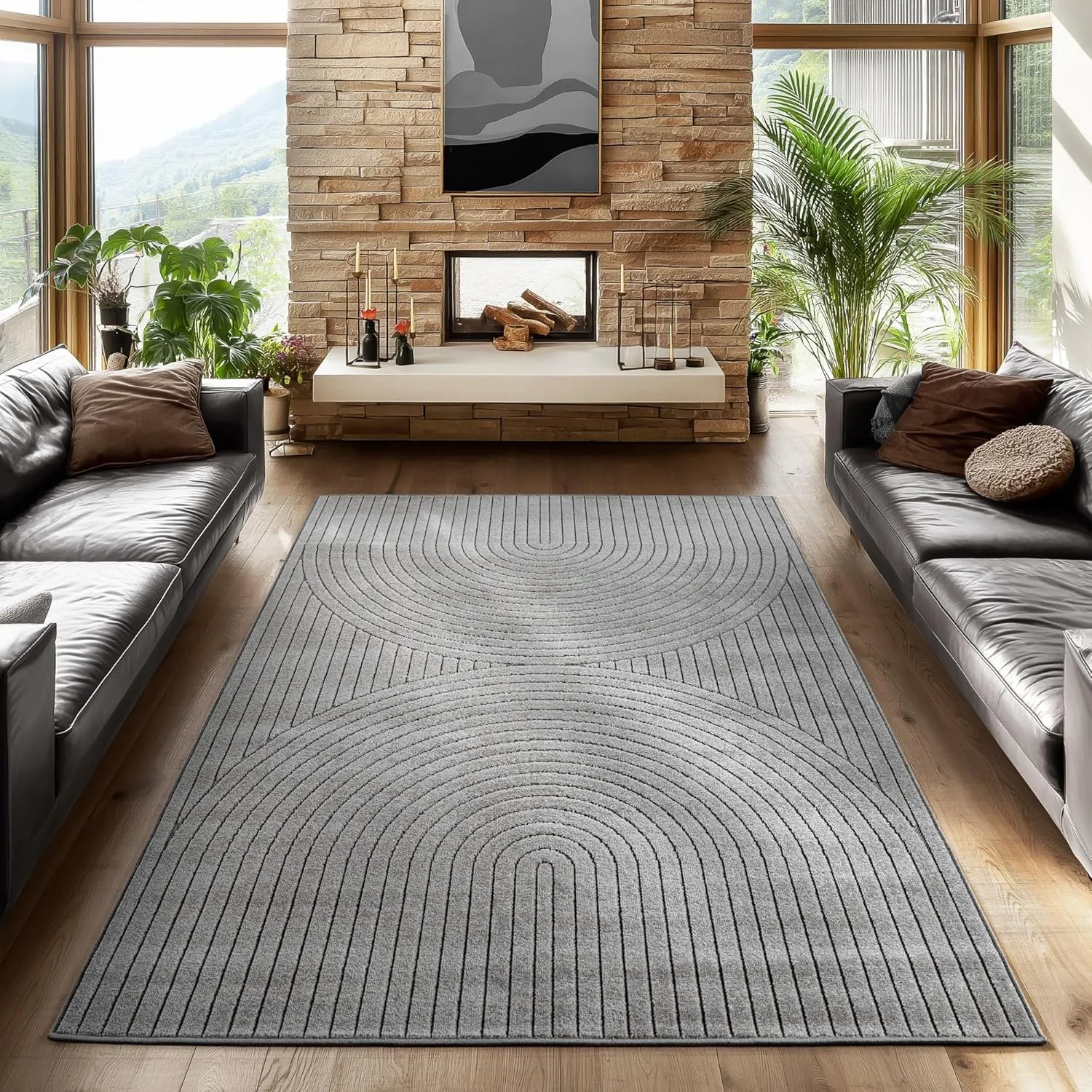 SIMPEX Kurzflor Teppich 160x230 cm Grau Wohnzimmer, Schlafzimmer, Küche, 3D Hoch-Tief-Effekt, Skandinavisch Boho Motiv,…