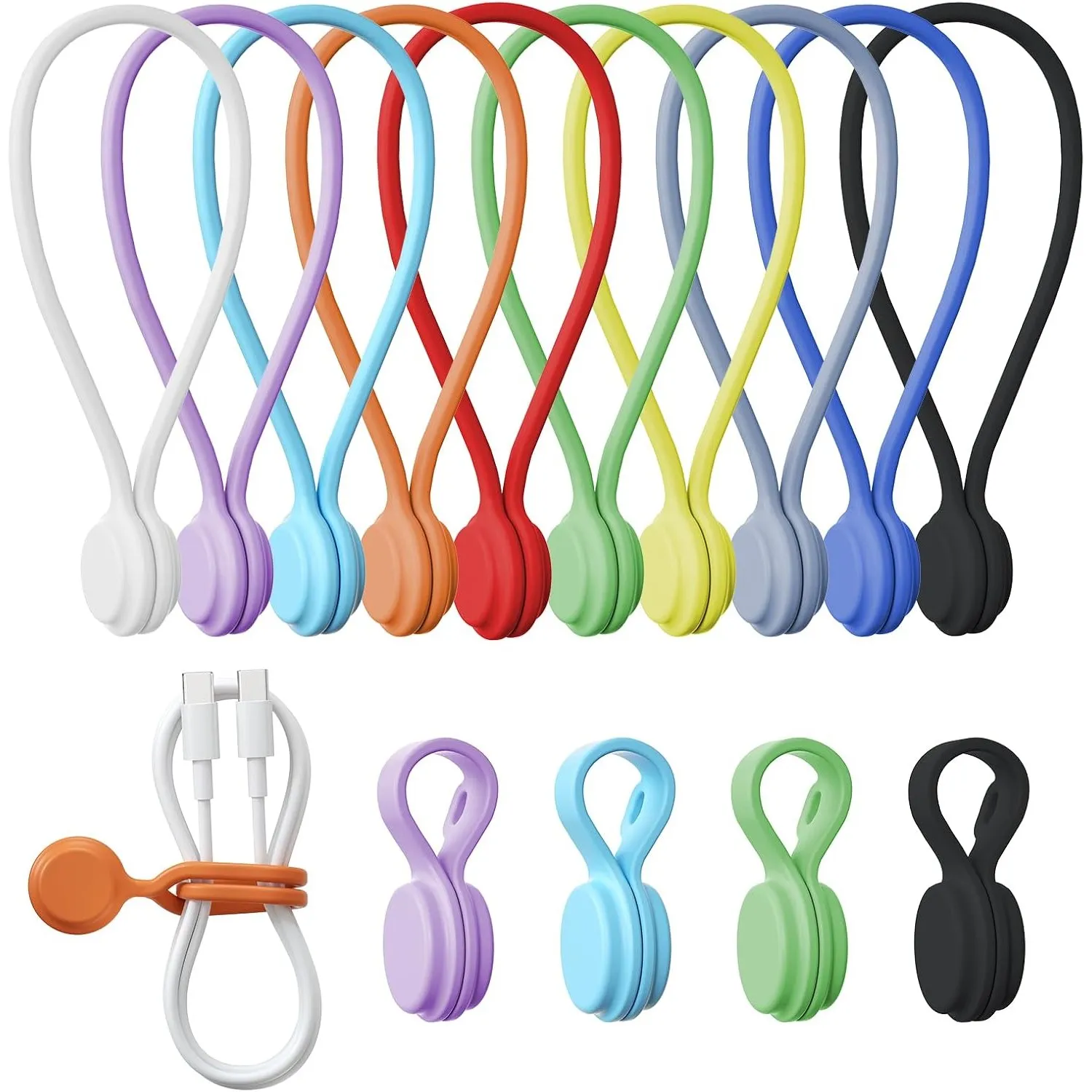 tounee Multifunktionale Magnet Kabelbinder, Wiederverwendbare Silikon Magnetische Kabelbinder, 2 Größen Magnetic Cable …