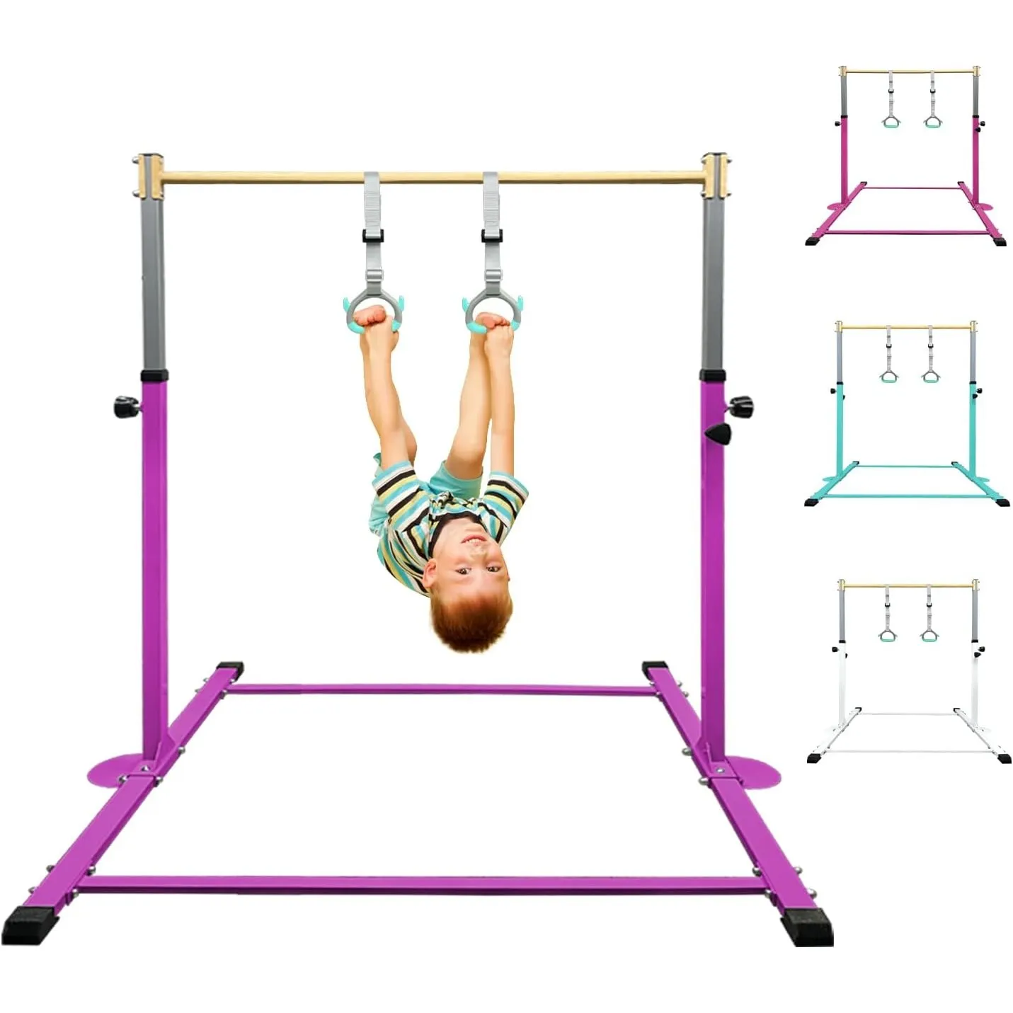 HomeSun Gymnastikstange für Kinder Robuste Kip Bar mit Ringen horizontale Turnreck für Heimtraining Höhenverstellbar 90…