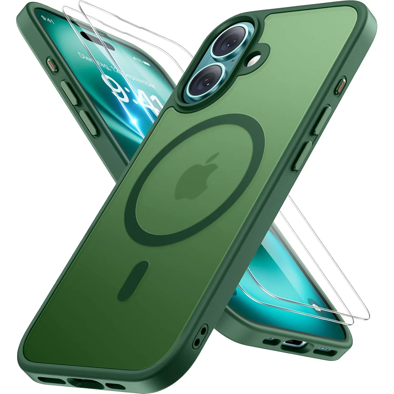 Miracase für iPhone 16 Hülle mit Magsafe & 2 9H+ Panzerglas, Grün