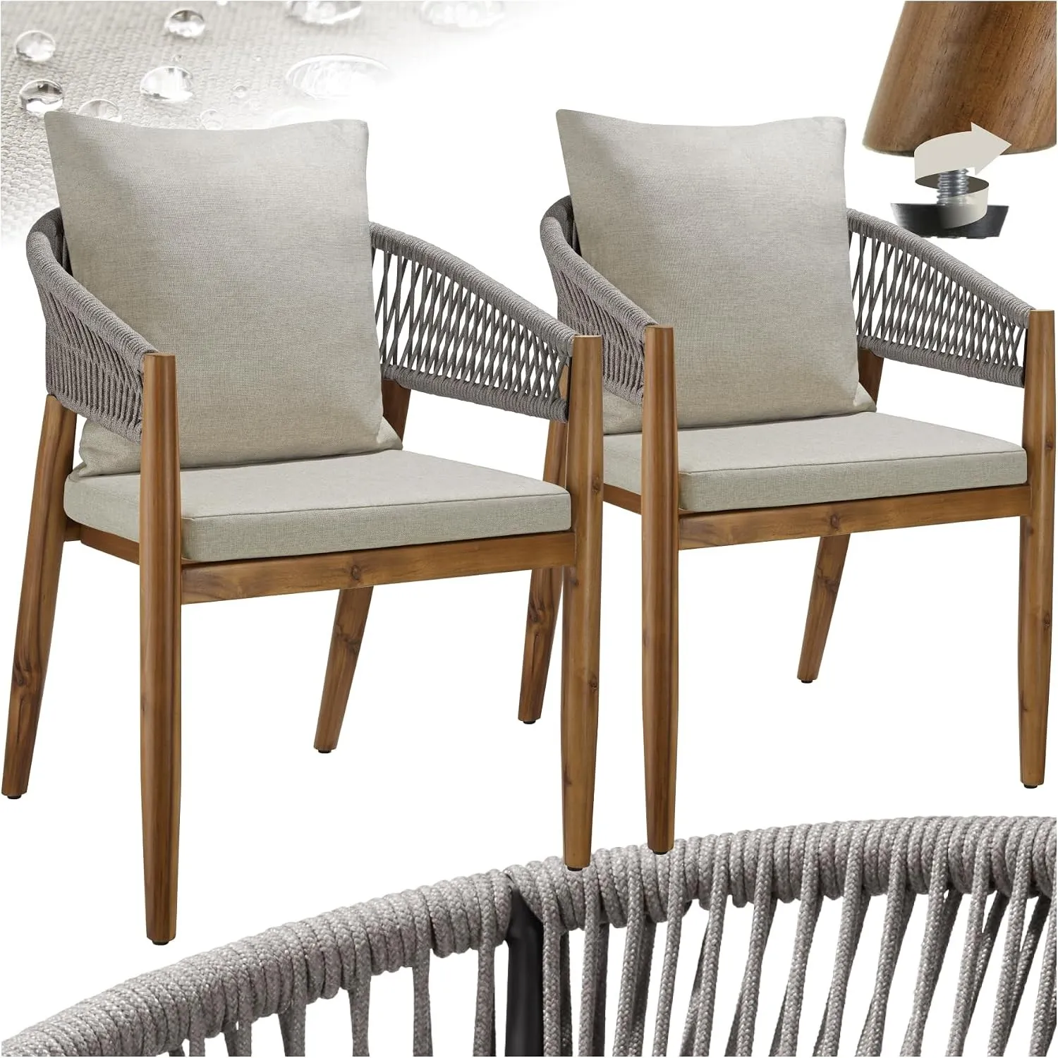 tectake® Gartenmöbel Set, Gartenstuhl Holz Rope Design, Balkon Sessel, Outdoor Möbel, Gartenstühle, Balkonmöbel, Terras…