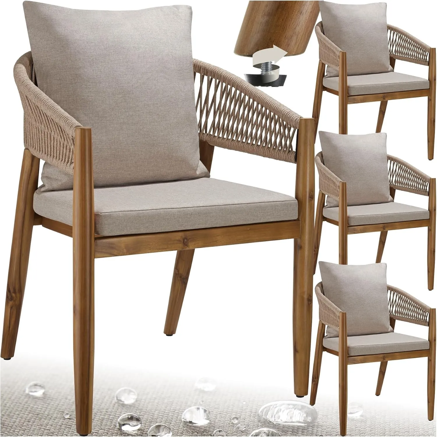 tectake® Gartenmöbel Set, Gartenstuhl Holz Rope Design, Balkon Sessel, Outdoor Möbel, Gartenstühle, Balkonmöbel, Terras…