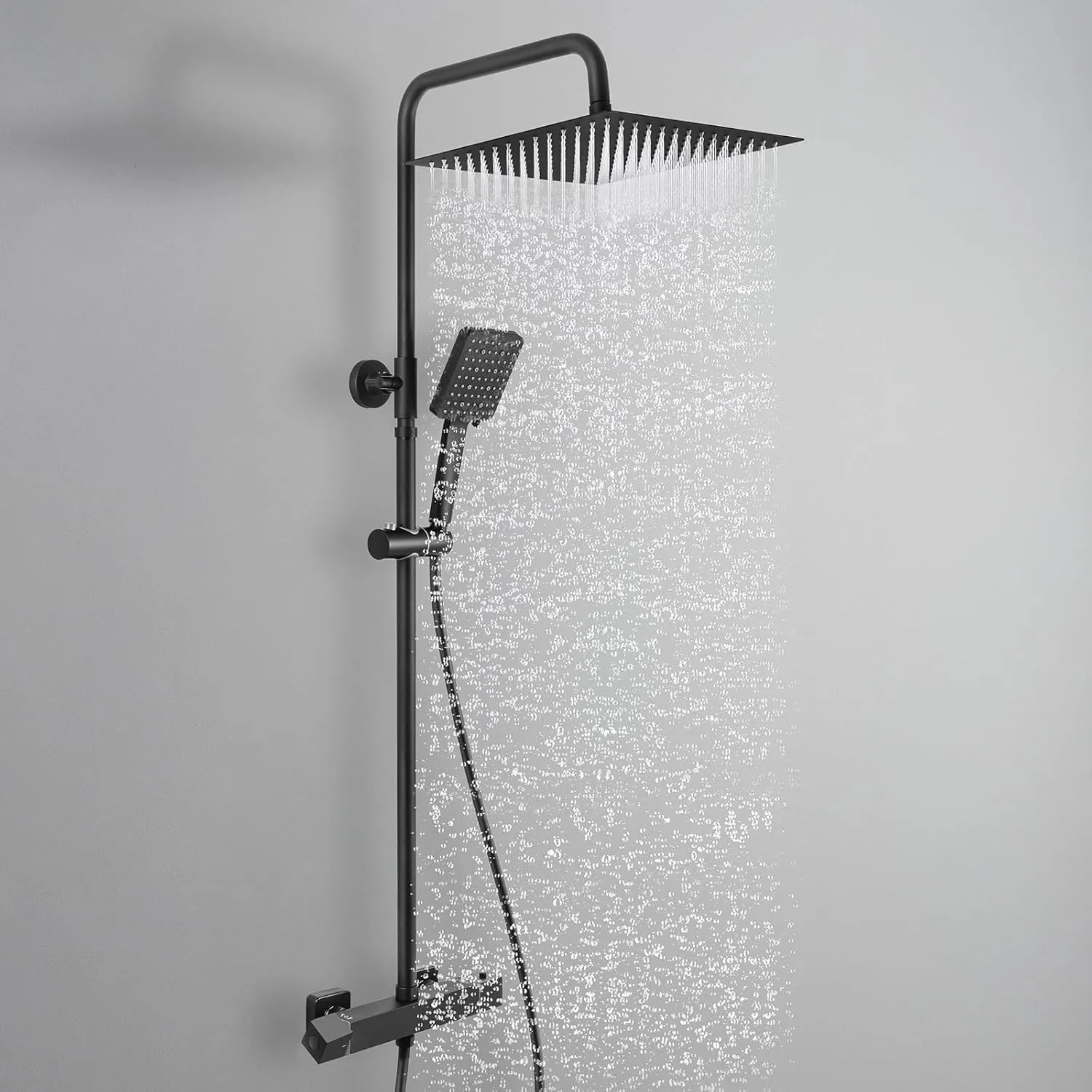 Auralum Thermostat Duschsystem Komplettset Schwarz mit 30cm Edelstahl Regendusche, 6 Strahlarten Handbrause, Höhenverst…