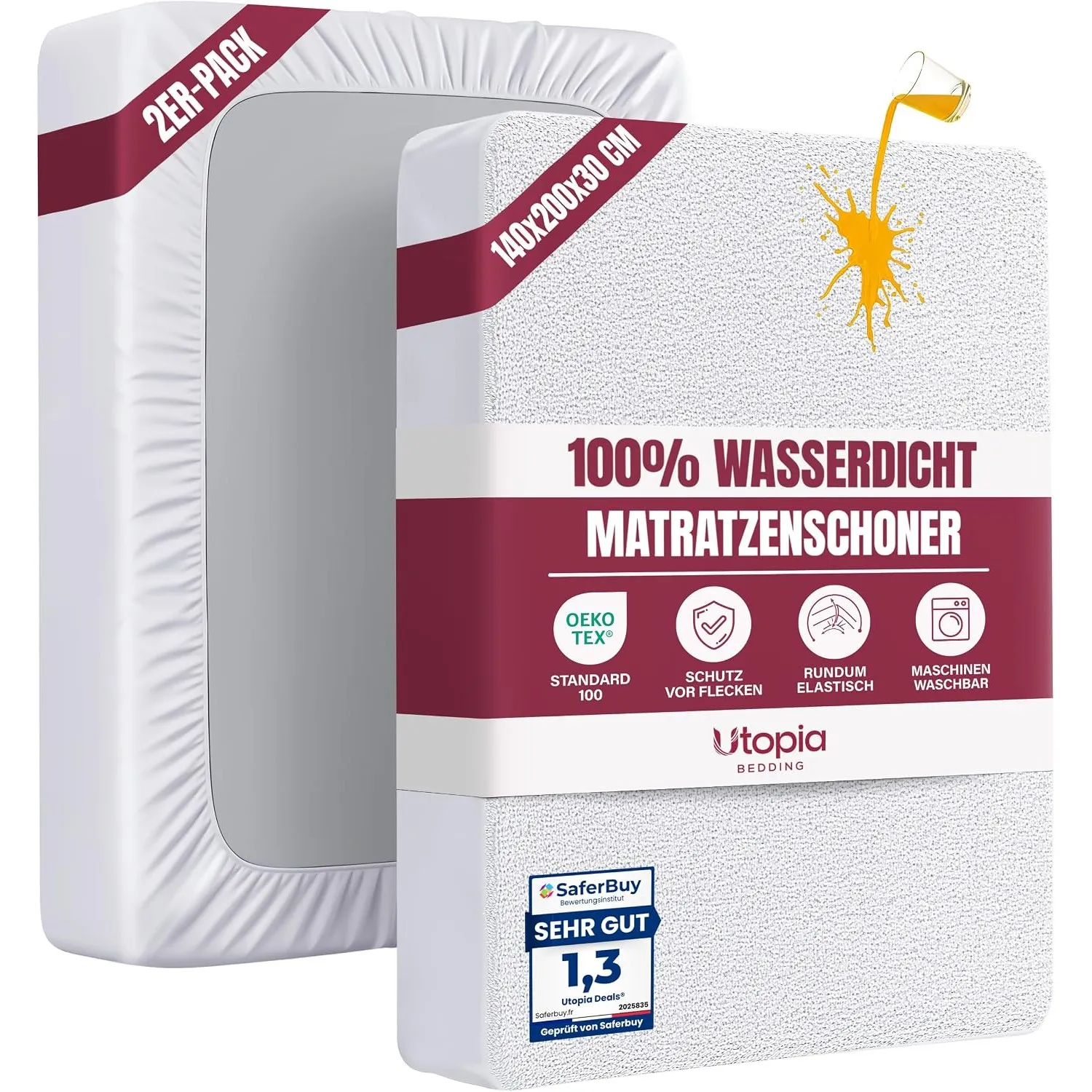 Wasserdichter Matratzenschoner 140 x 200 x 30cm, matratzenschutz (2er Pack)