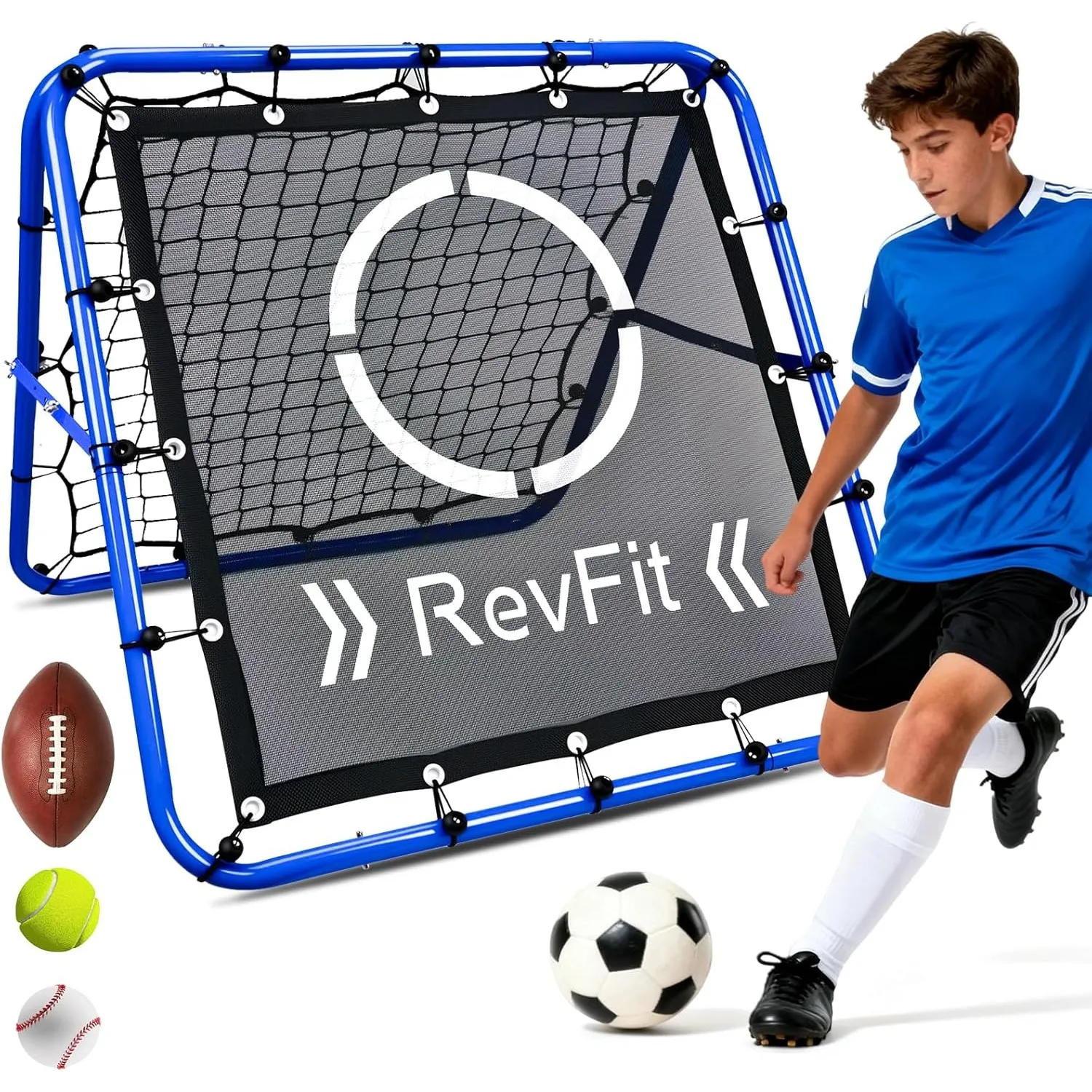 Rebounder für Fußball, Verstellbares Doppelseitiges Rebounder-Netz mit Ziel | Trainingsnetz mit robustem Stahlrahmen fü…