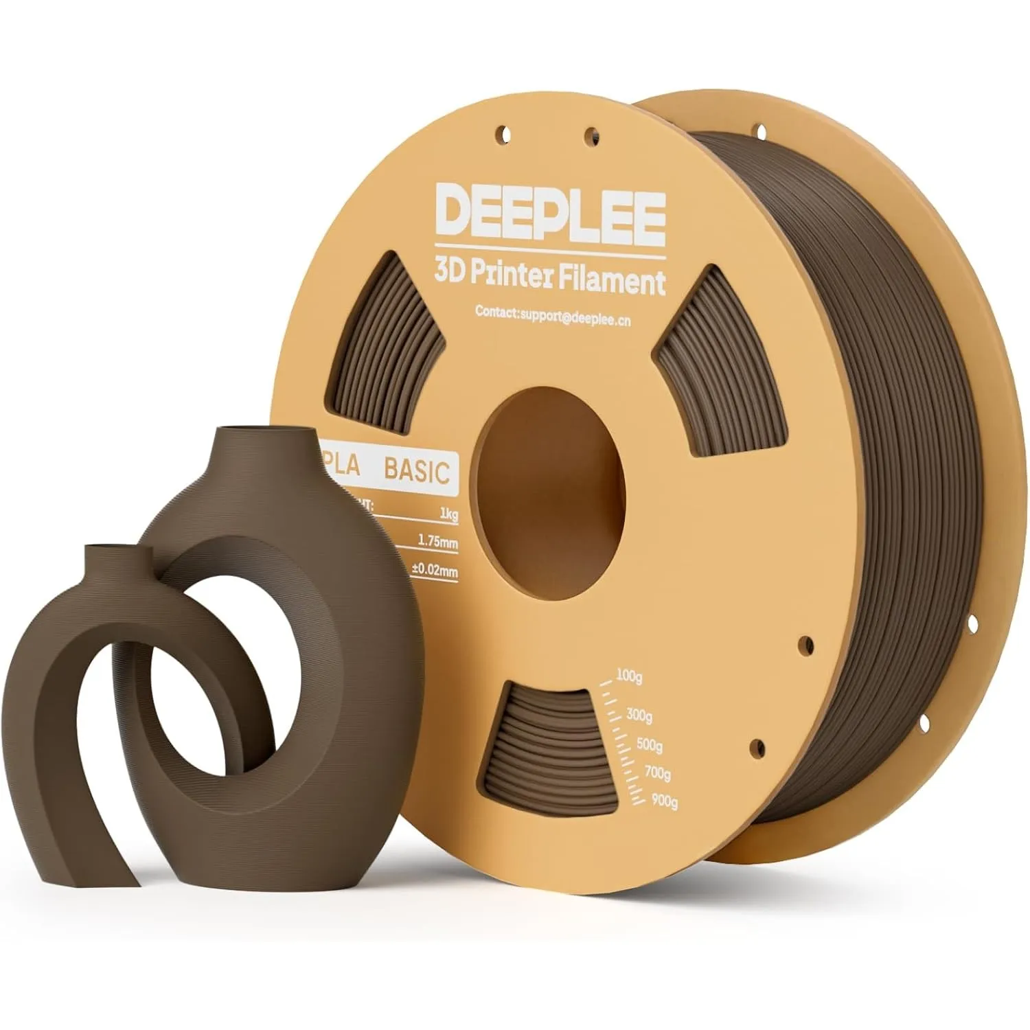 DEEPLEE Basic PLA Filament 1.75mm, Stärkere Zähigkeit 3D Drucker Filament, Braun 1KG