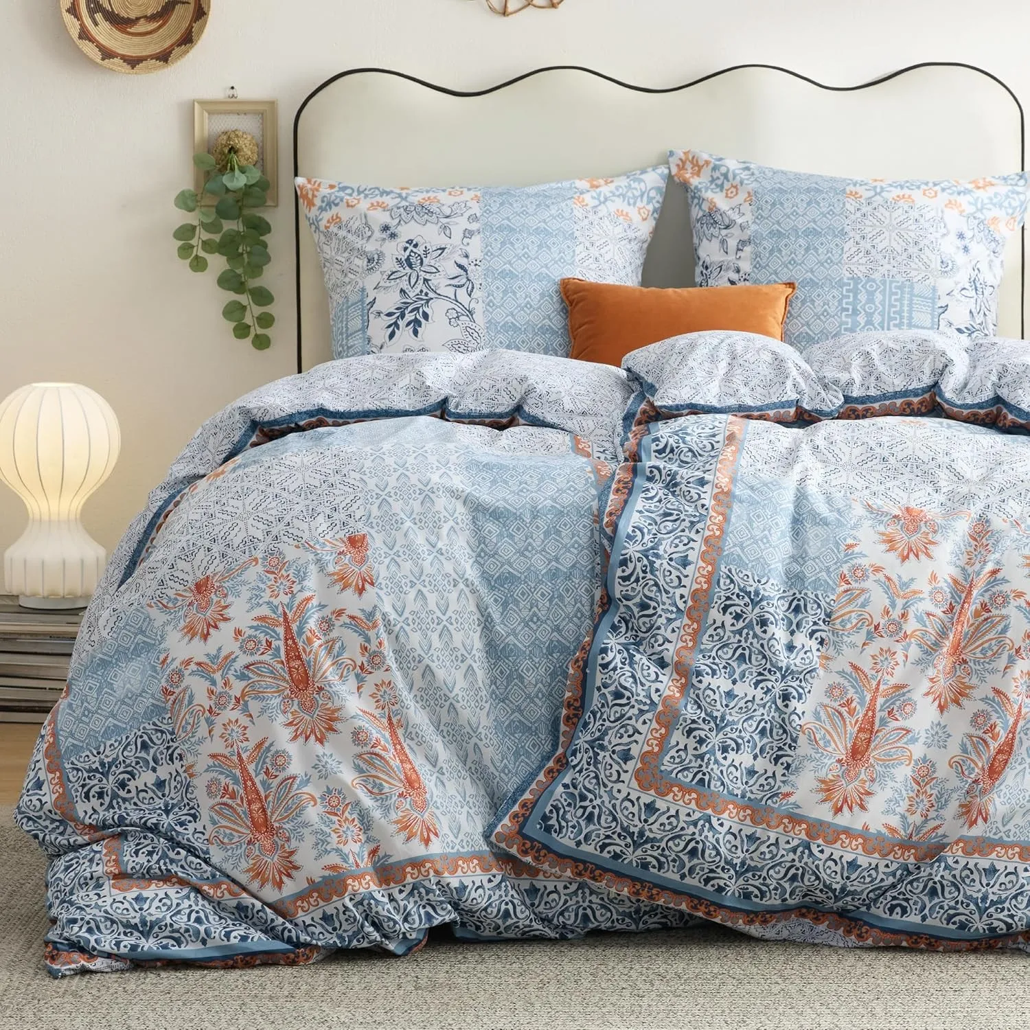 BEDSURE Bettwäsche 135x200 4teilig Baumwolle - Blau Boho Muster Bettwäsche-Sets 2er Set Bettbezug mit 2 Kissenbezüge 80…