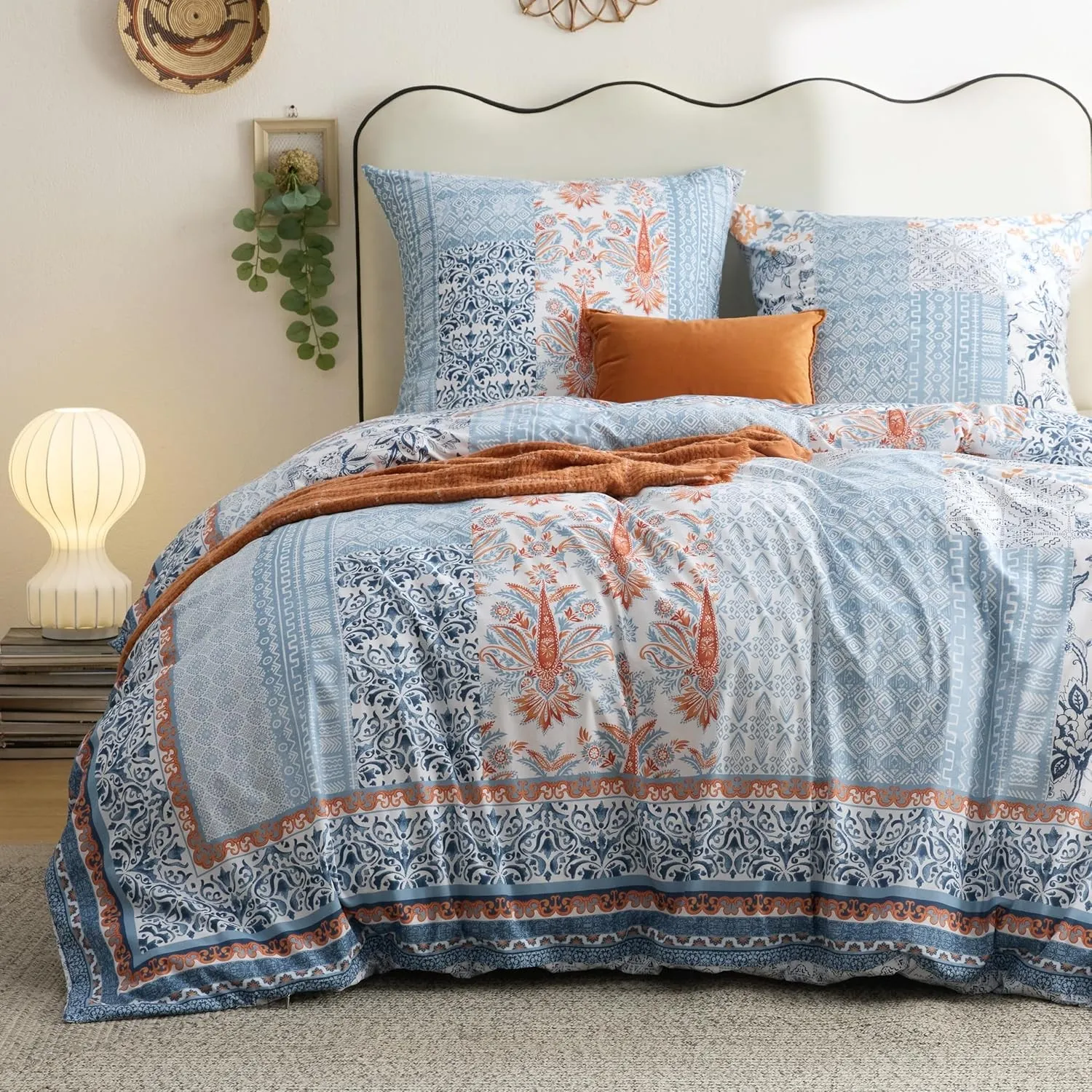 BEDSURE Bettwäsche 200x200 Baumwolle Bettbezug - Blau Boho Muster Bettwäsche-Sets 200 x 200 cm 3teilig mit 2 Kissenbezü…