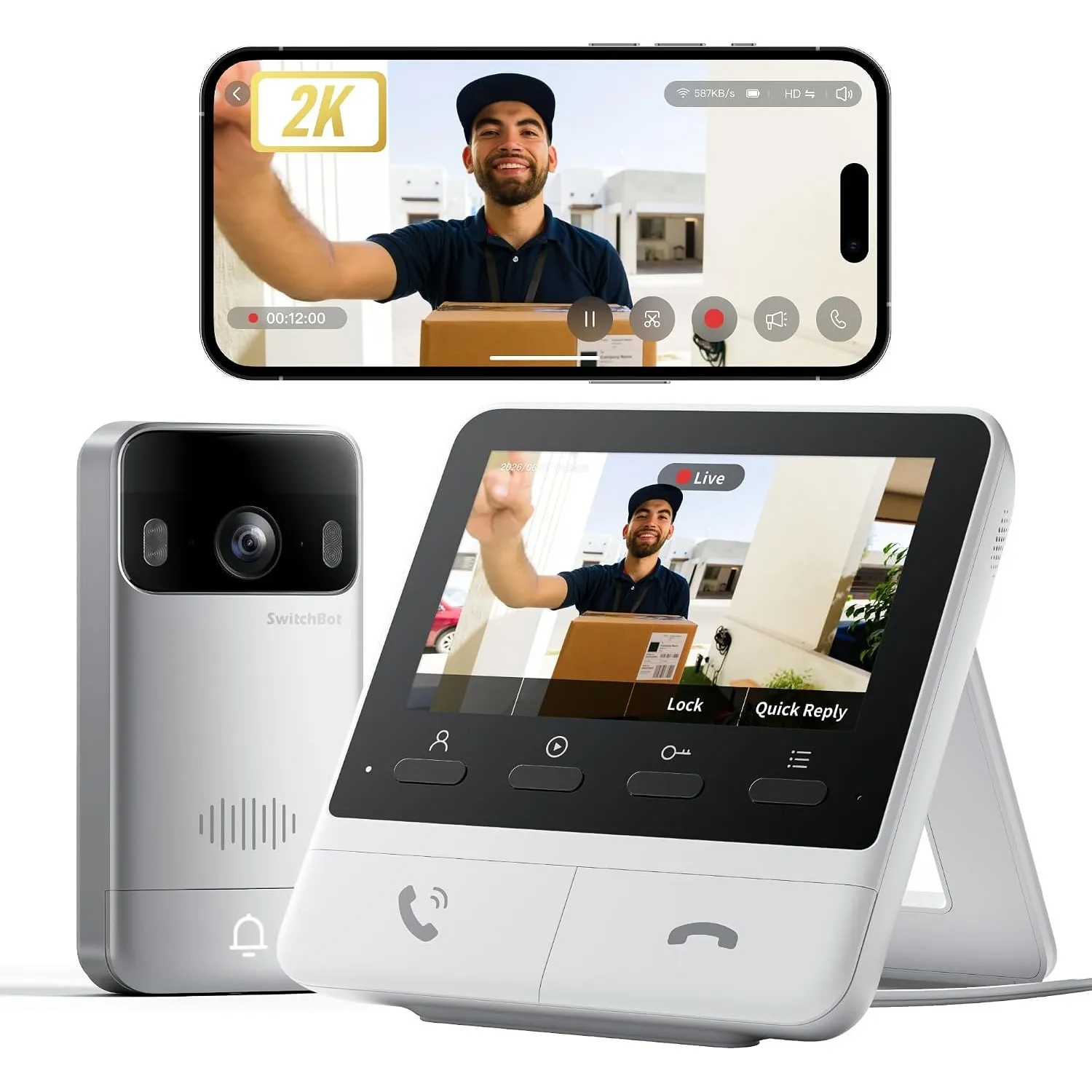 SwitchBot WLAN Türklingel mit Kamera, 2K Video Türklingel