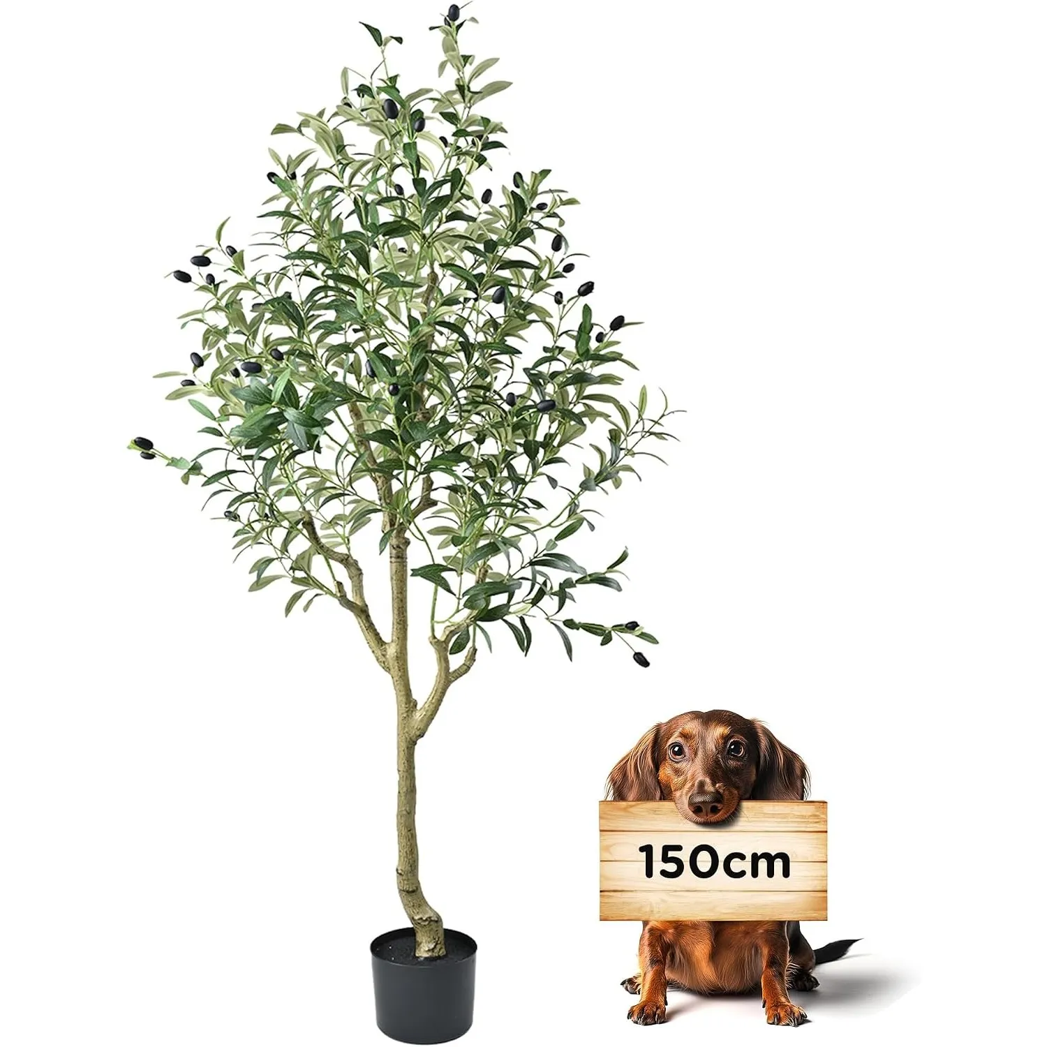 Künstlicher Olivenbaum 150cm Kunstpflanze wie echt Üppig Künstliche Pflanzen Olivenbaum Deko Kunstbaum für Wohnzimmer S…