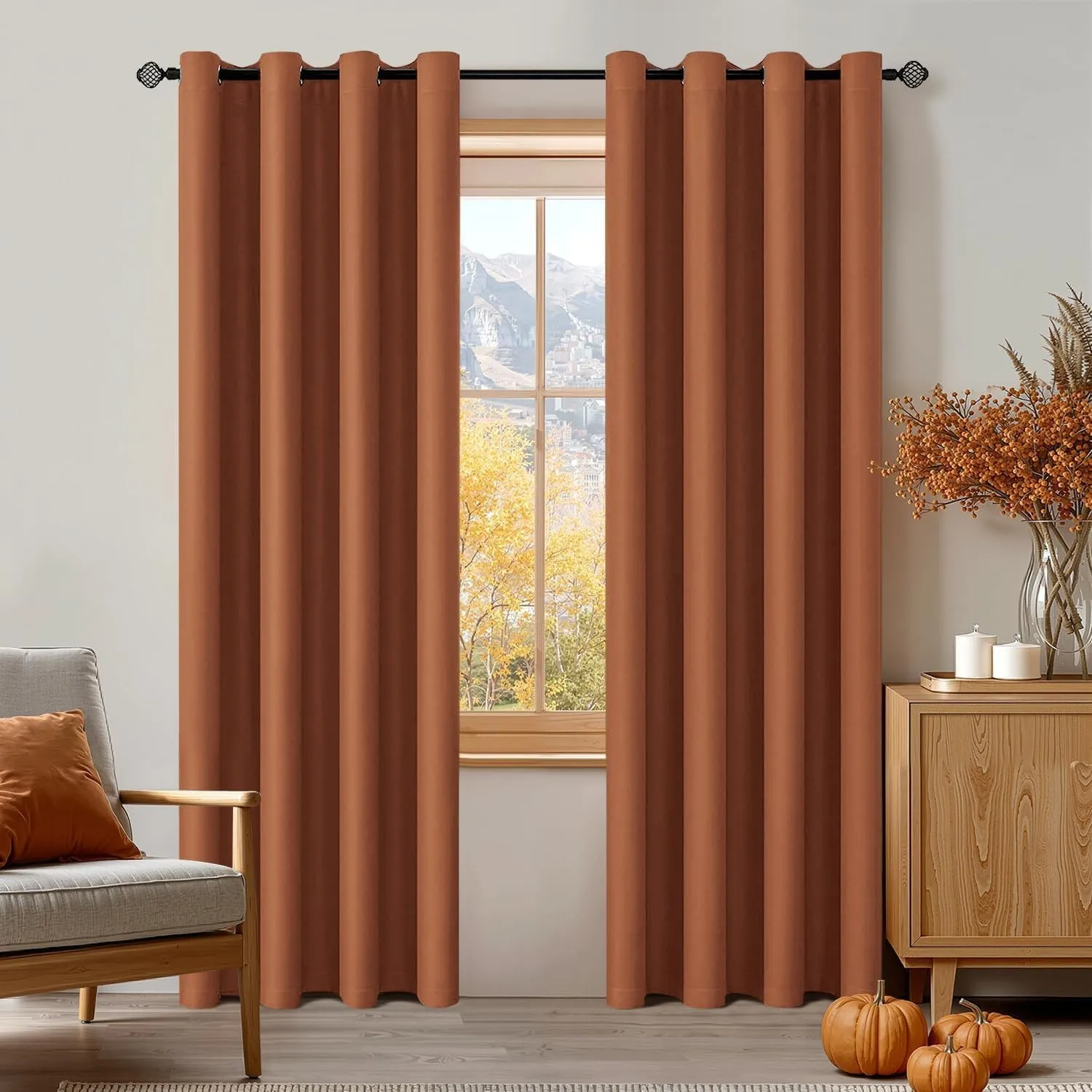 MIULEE Verdunklungsvorhänge Thermo Modern Ösen 2er Set 140x245cm Karamell