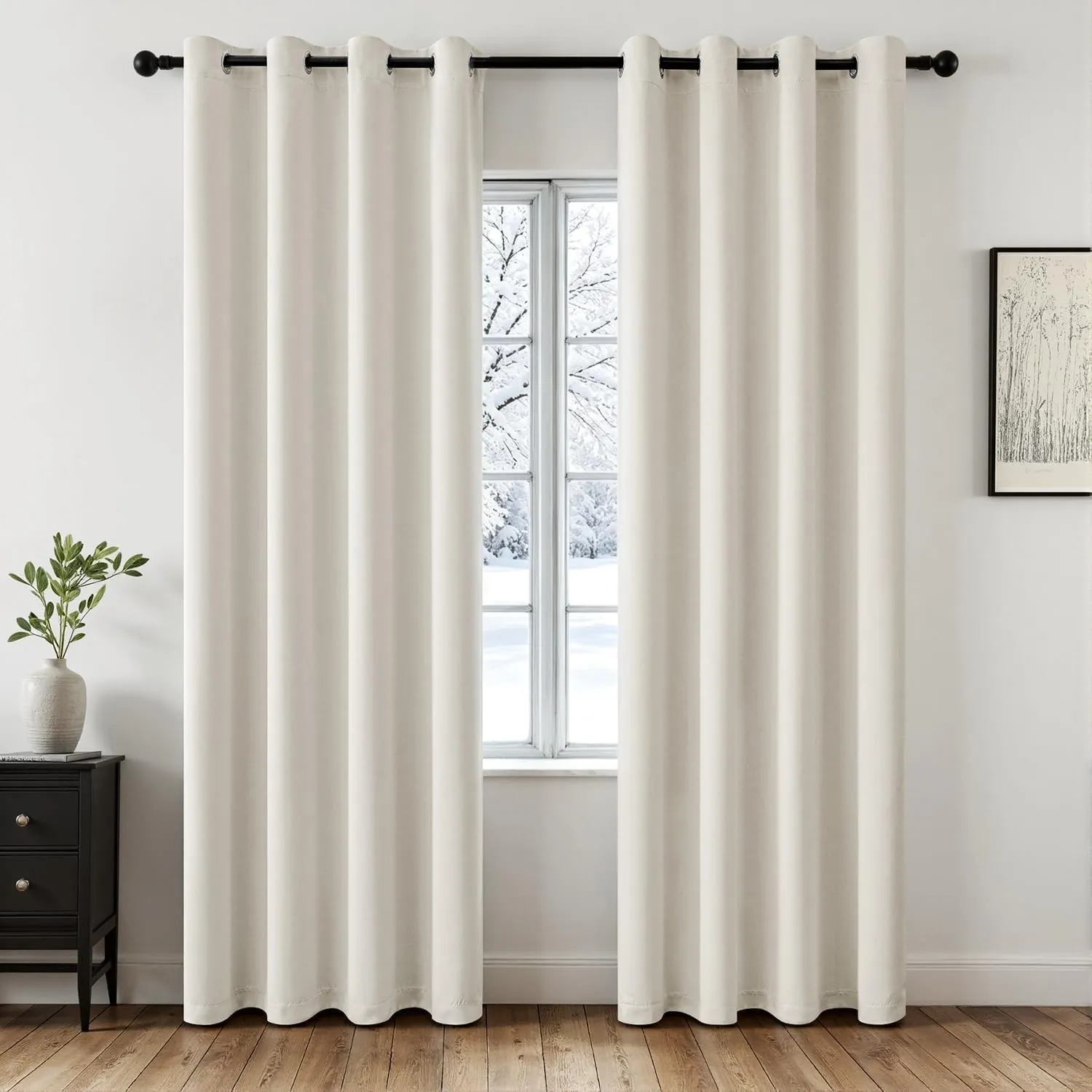 MIULEE Verdunklung Thermo Vorhänge Kurz Ösen 2er Set 140x145cm Elfenbein