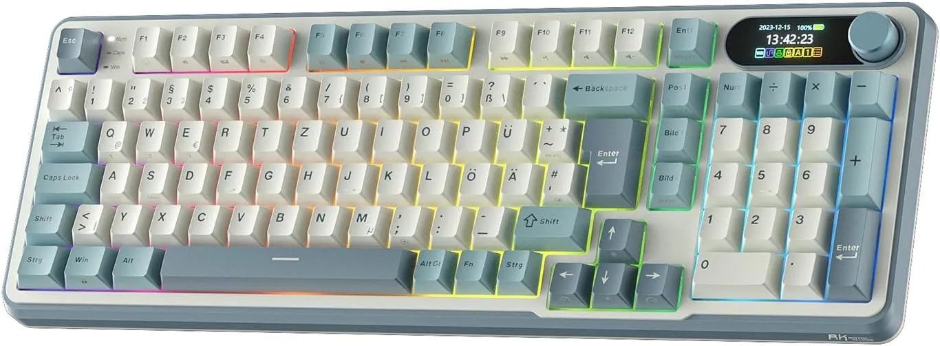 RK ROYAL KLUDGE S98 DE Mechanische Tastatur mit Smart Display & Knopf, Top Mount 96% Kabellose Mechanische Tastatur BT/…