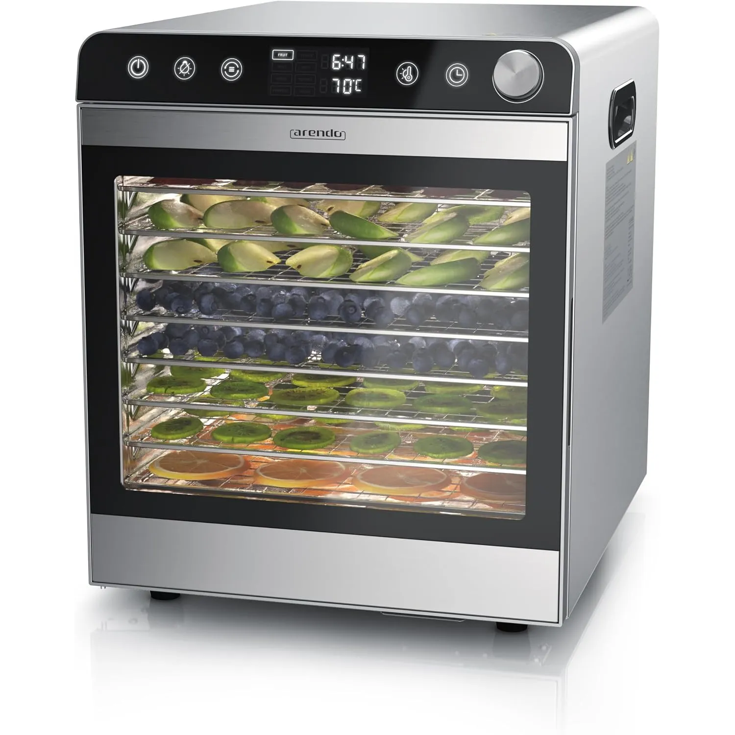 Arendo - Dörrautomat Edelstahl mit 10 Edelstahlgitter - 8400 cm² - Dörrgerät Dehydrator Obsttrockner Dörrapparat - Obst…