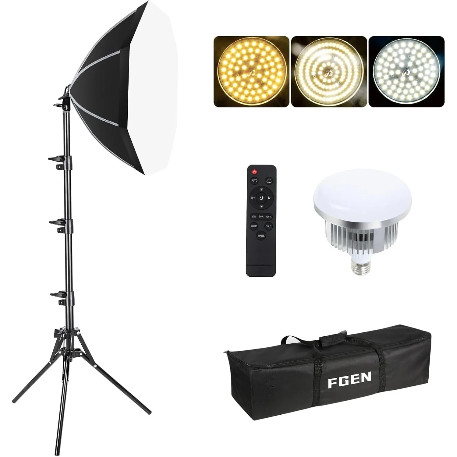 FGen Softbox Fotostudio Set,50cm Oktagonale Soft Box mit 85W 2700-6400K einstellbaren LED Lampen,150cm Verstellbarer Li…