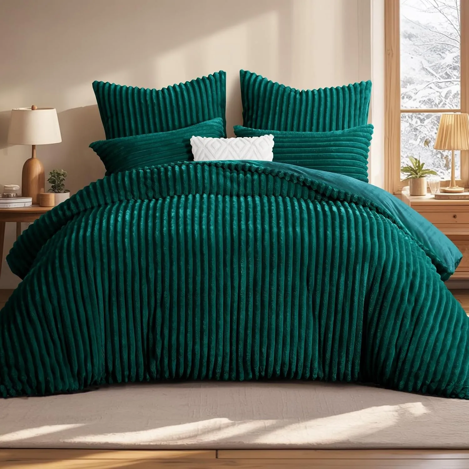 Aisbo Winter Warm bettwäsche 220x240 3teilig Grün - Cord Flauschige Flanell Winterbettwäsche Plüsch Teddy Fleece Cashme…